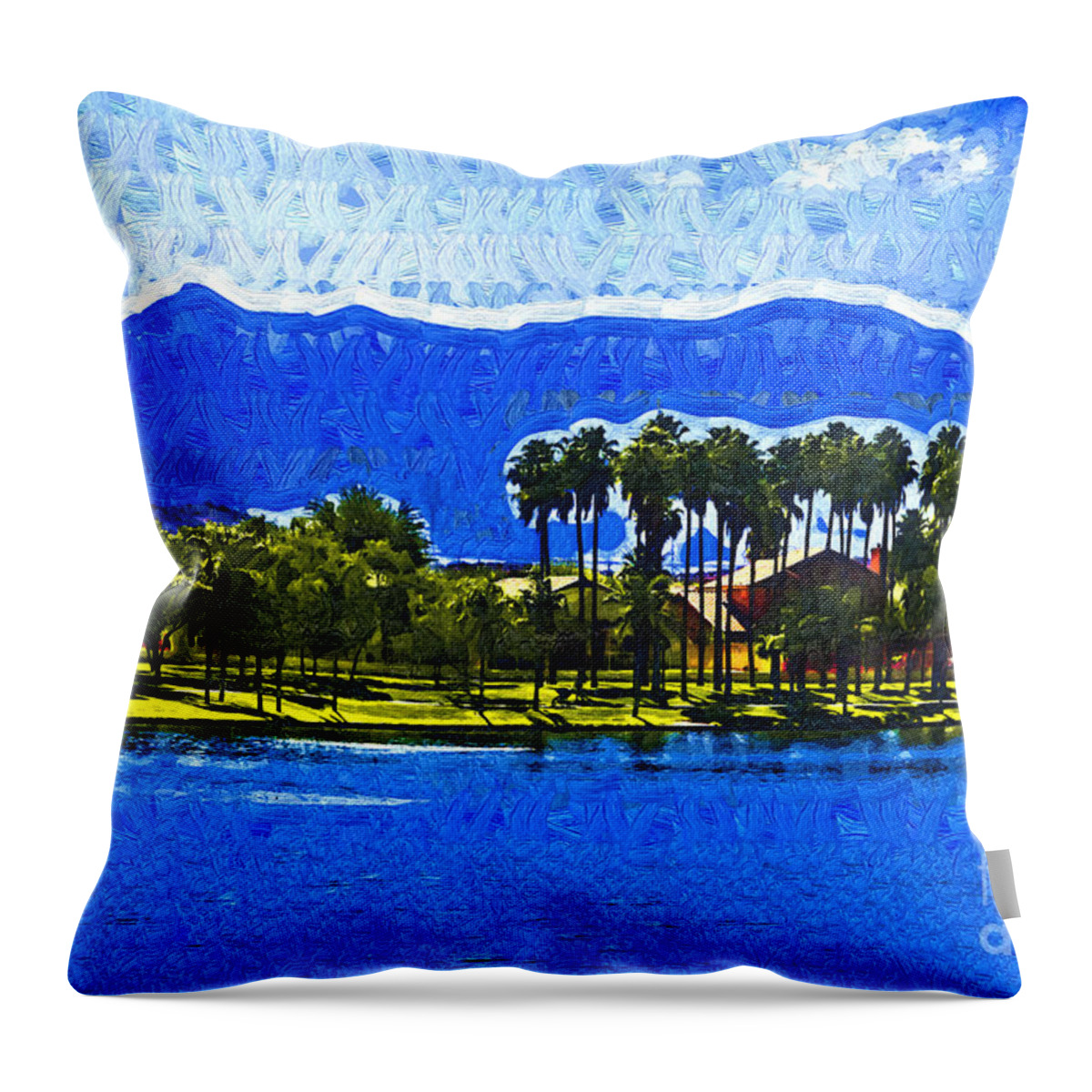Park Throw Pillow featuring the digital art Palms and Mountains by Kirt Tisdale