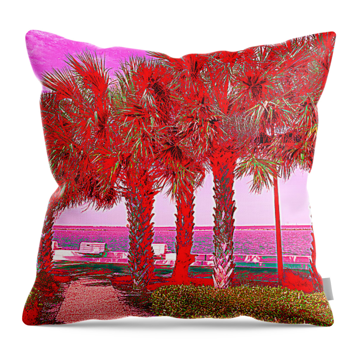 Bay Throw Pillow featuring the photograph Palms in Red by Debra Martz