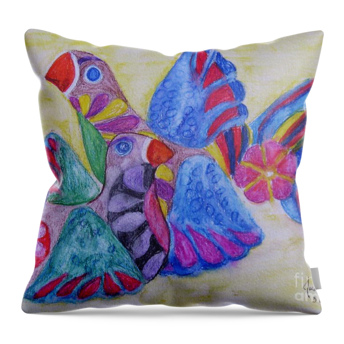 Bright Colors Throw Pillow featuring the painting Palomas - GIFTED by Judith Espinoza