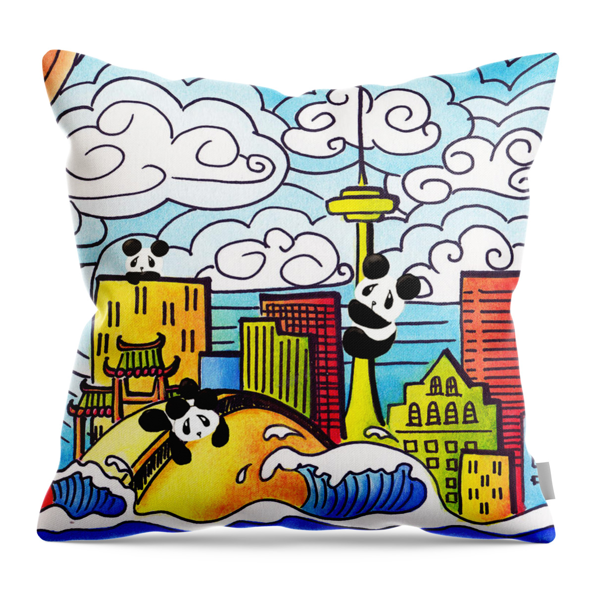 Panda Throw Pillow featuring the painting Pandas In Toronto by Oiyee At Oystudio