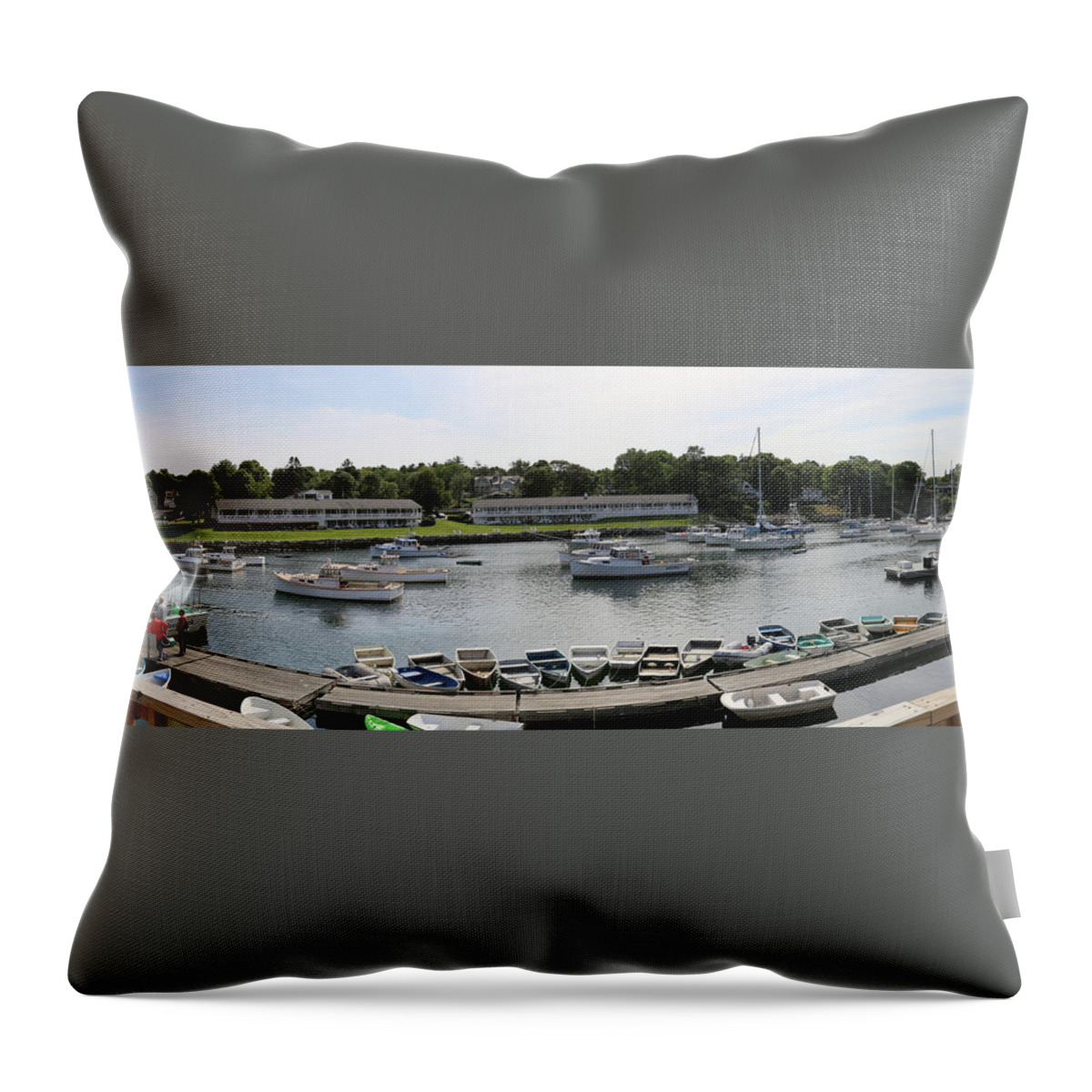 Perkins Cove Throw Pillow featuring the painting Panorama Perkins Cove Maine by Imagery-at- Work