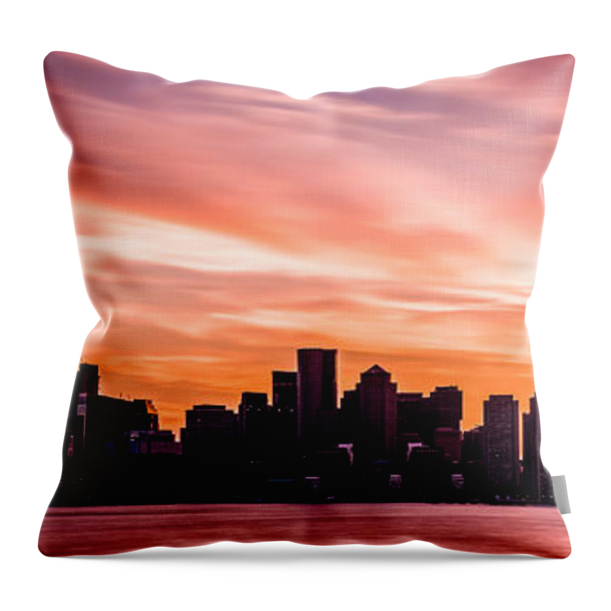 America Throw Pillow featuring the photograph Panoramic Boston Skyline Sunset Photo by Paul Velgos