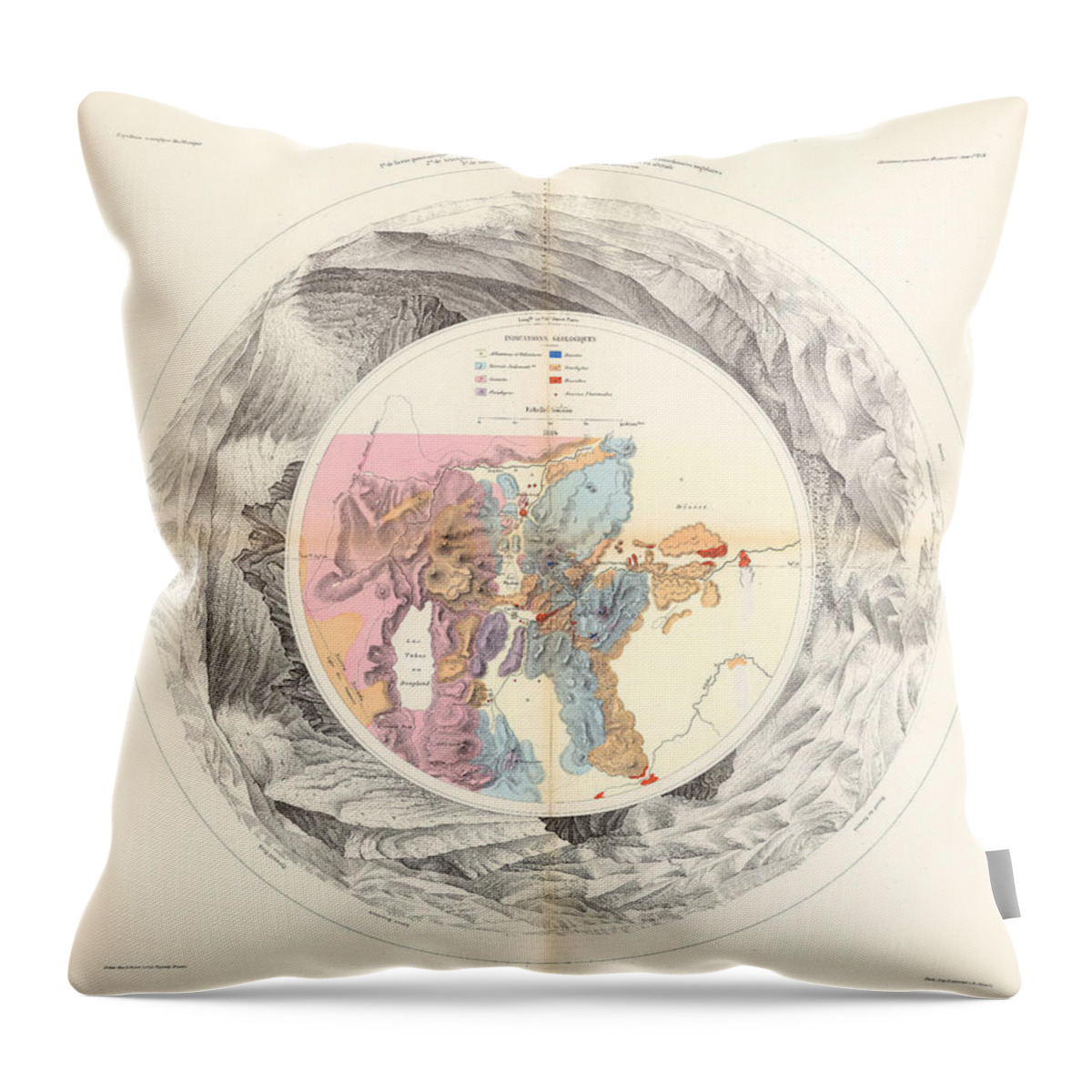 Geological Chart Throw Pillow featuring the drawing Panoramic Map of Washoe, Nevada - Carte Panoramique - Historic Map - Old Atlas - Geological Chart by Studio Grafiikka
