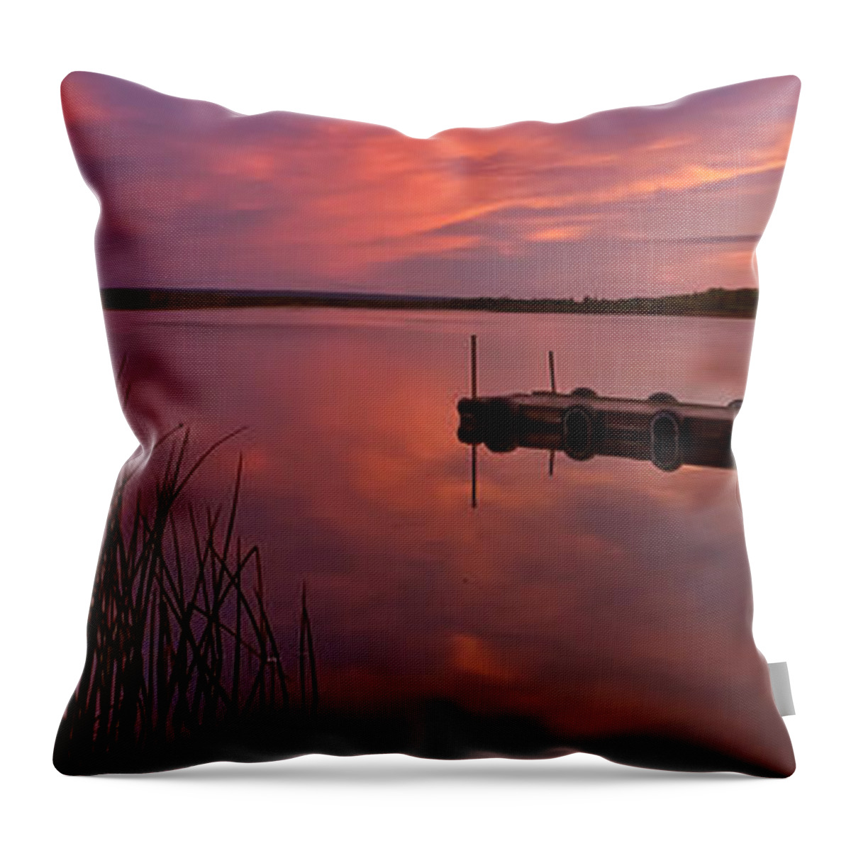  Throw Pillow featuring the digital art Panoramic Sunset Northern Lake by Mark Duffy