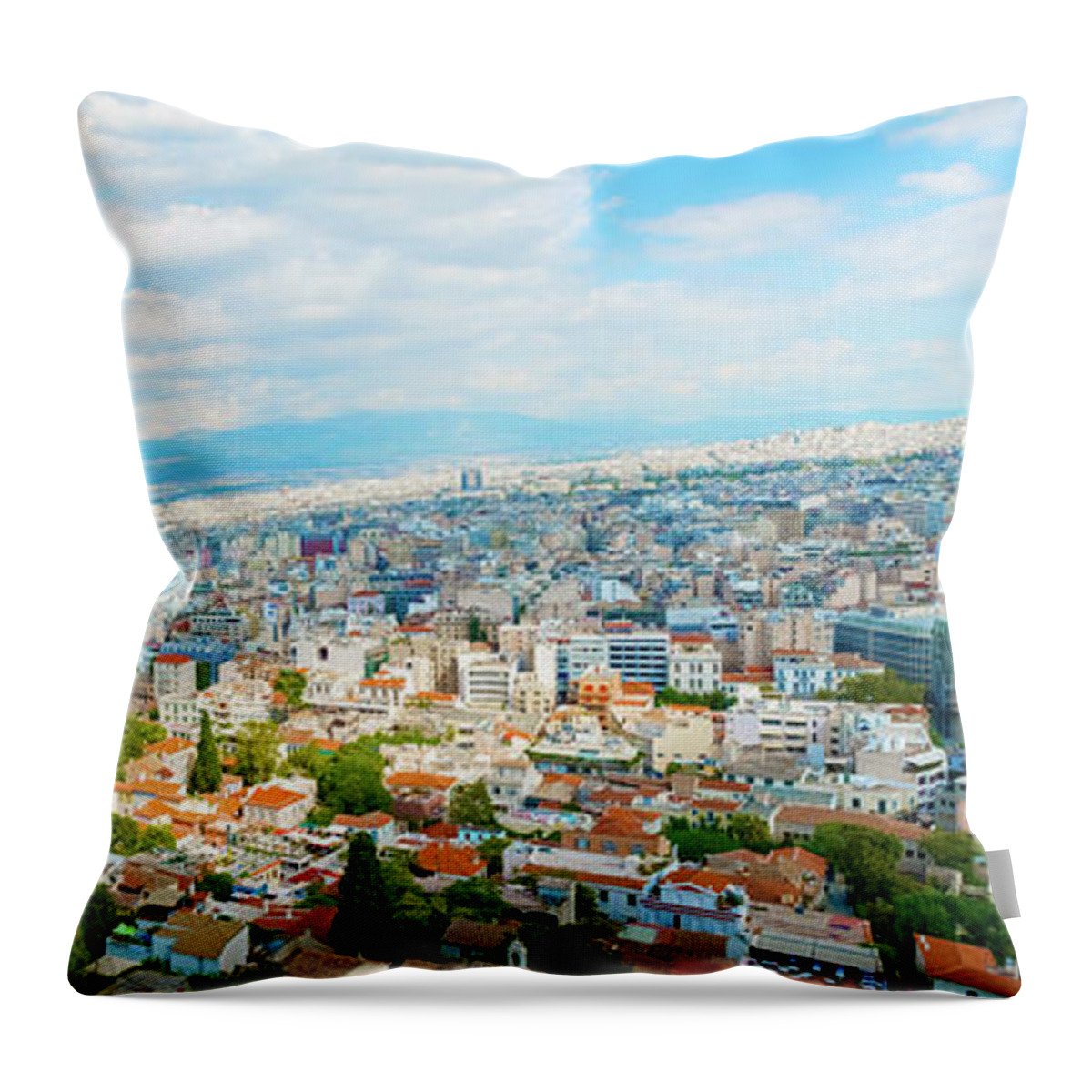 Athens Throw Pillow featuring the photograph Panoramic view at Athens Greece by Marek Poplawski