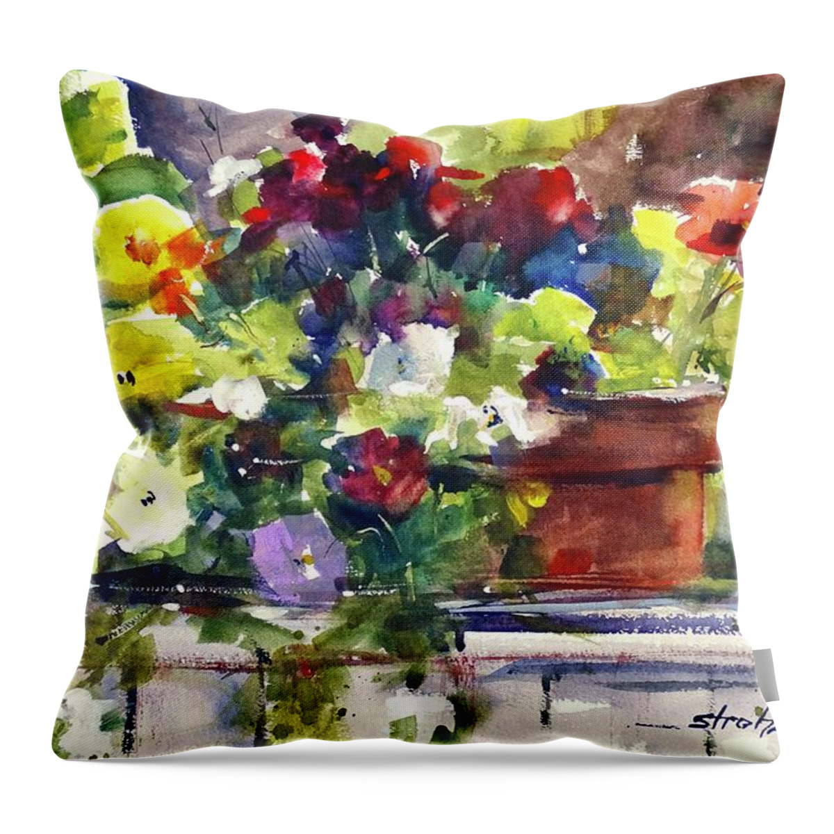 Pansies Throw Pillow featuring the painting Pansies by Sandra Strohschein