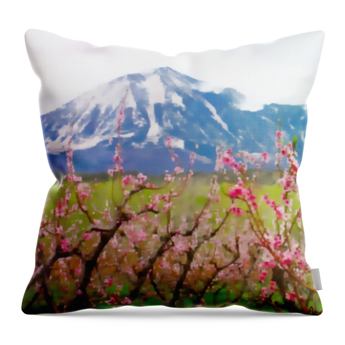 Peach Blossoms Throw Pillow featuring the photograph Paonia Peach Blossoms and Lamborn IV by Anastasia Savage Ealy