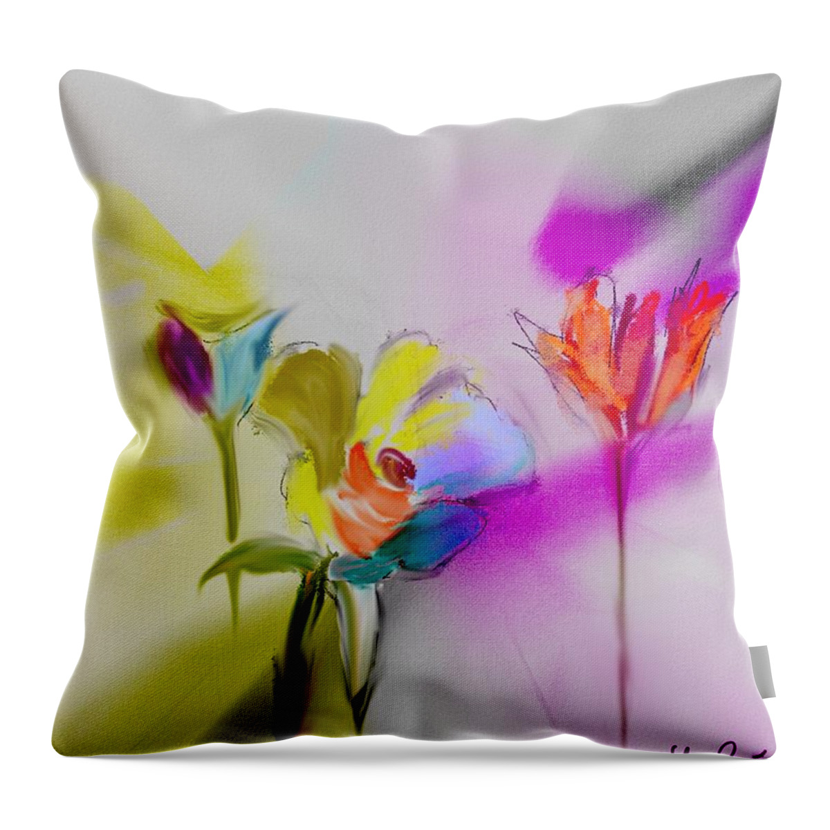 Ipad Painting Throw Pillow featuring the digital art Paper Flowers by Frank Bright