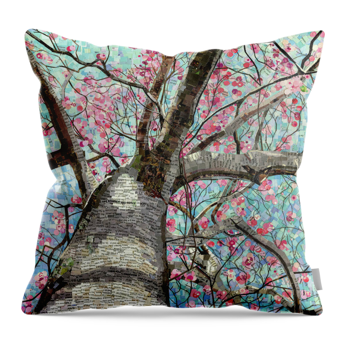 Magazine Collage Throw Pillow featuring the mixed media Paper Magnolias by Shawna Rowe