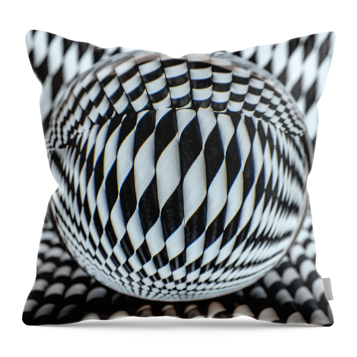 Black And White Throw Pillow featuring the photograph Paper Straw Patterns by Sandi Kroll