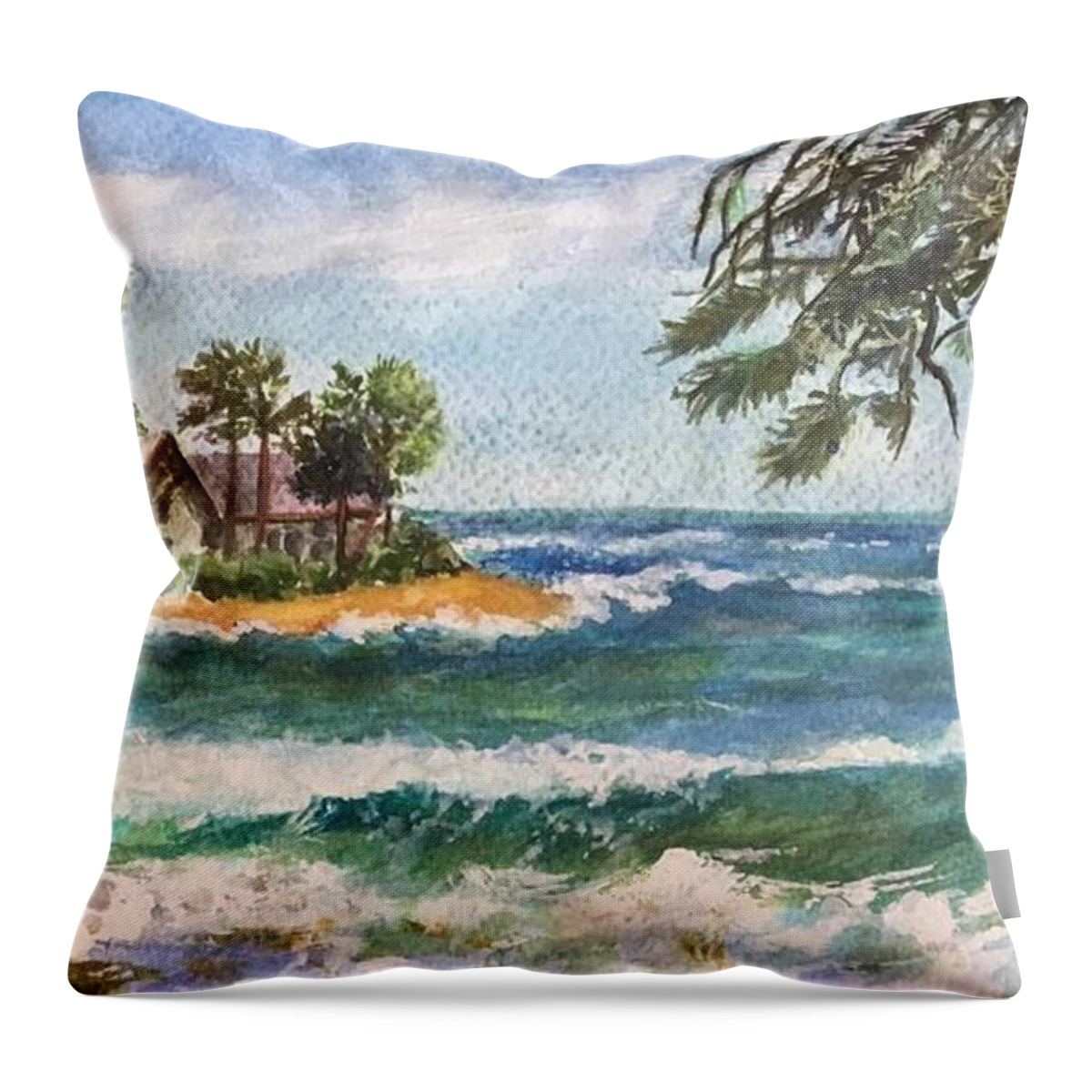 Haena Beach Throw Pillow featuring the painting Paradise Found by Cheryl Wallace