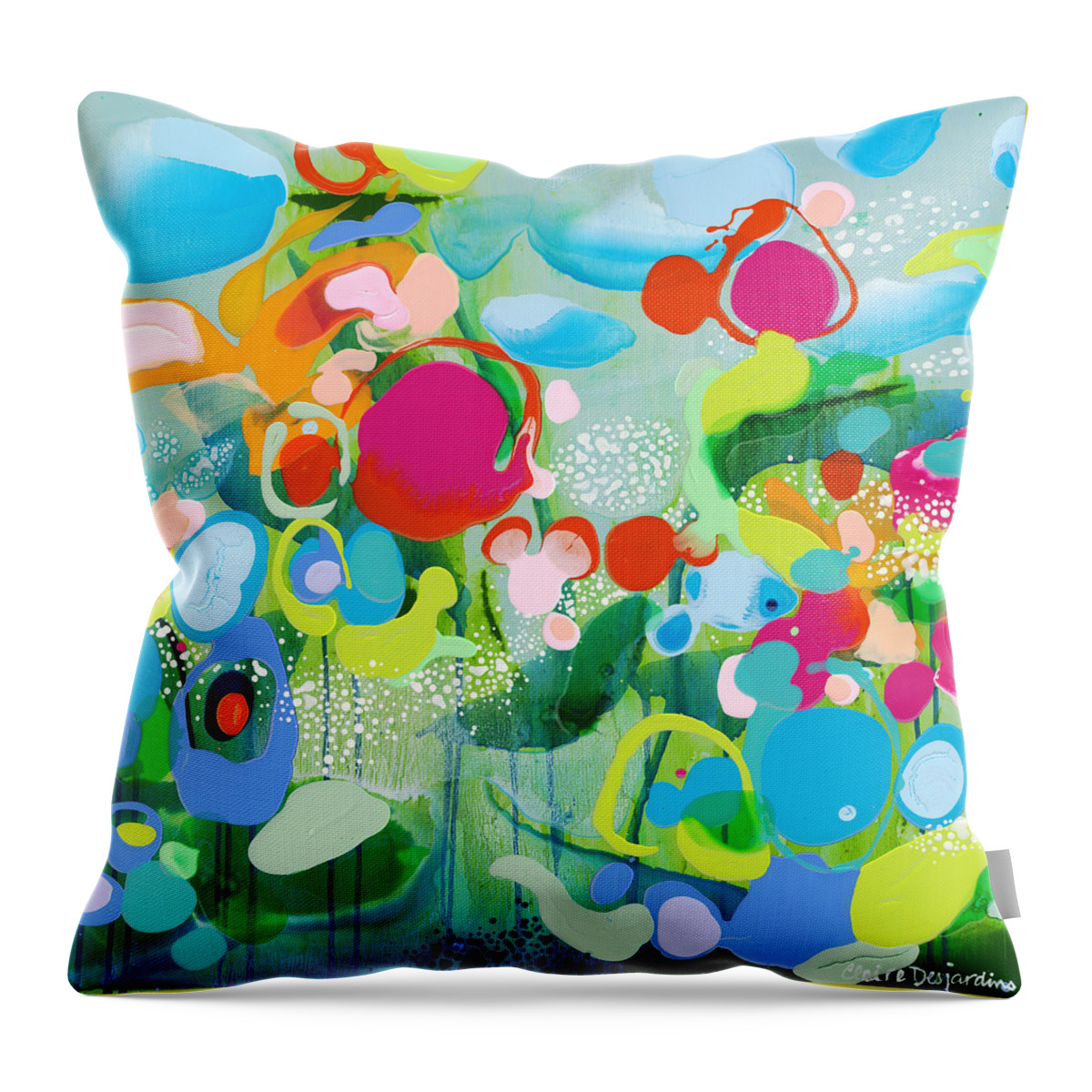 Abstract Throw Pillow featuring the painting Paradise Outer Limits by Claire Desjardins