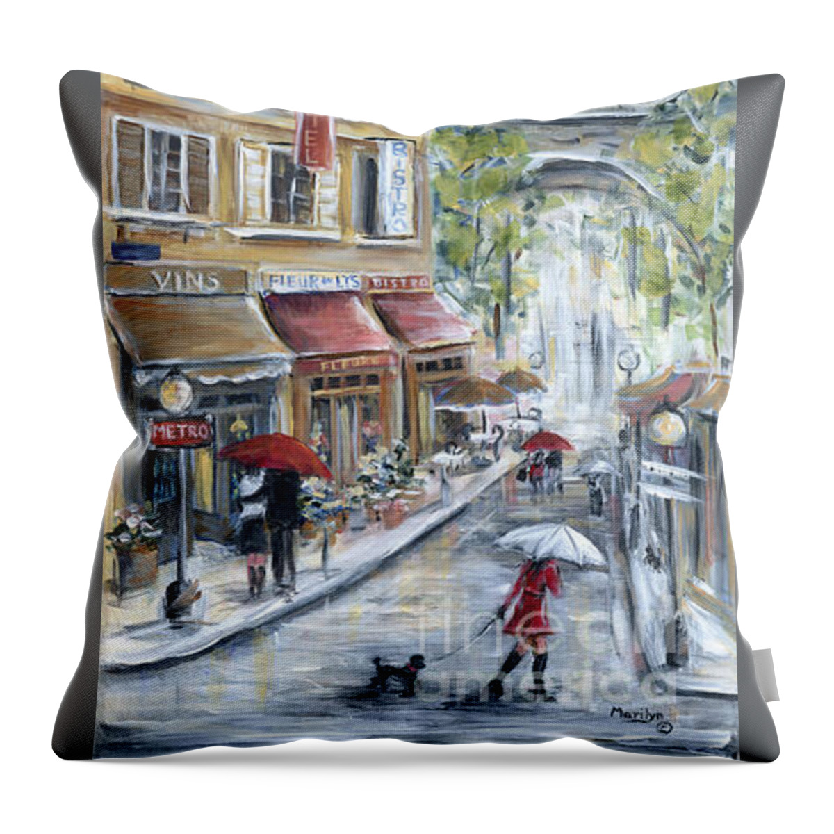 Paris Throw Pillow featuring the painting Poodle In Paris by Marilyn Dunlap