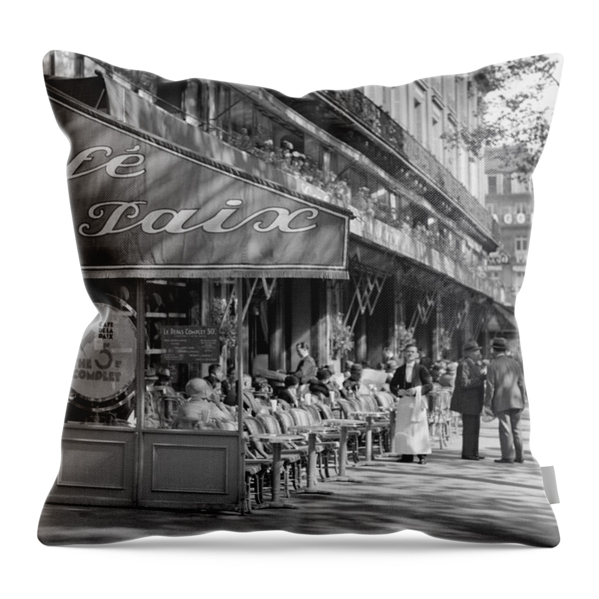 Paris Cafe Throw Pillow featuring the photograph Paris Cafe 1935 by Andrew Fare