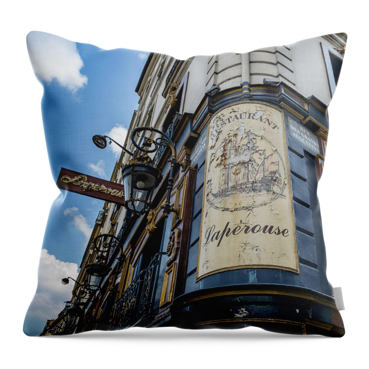 Parisian Throw Pillow featuring the photograph Paris Cafe Charm - Paris, France by Melanie Alexandra Price