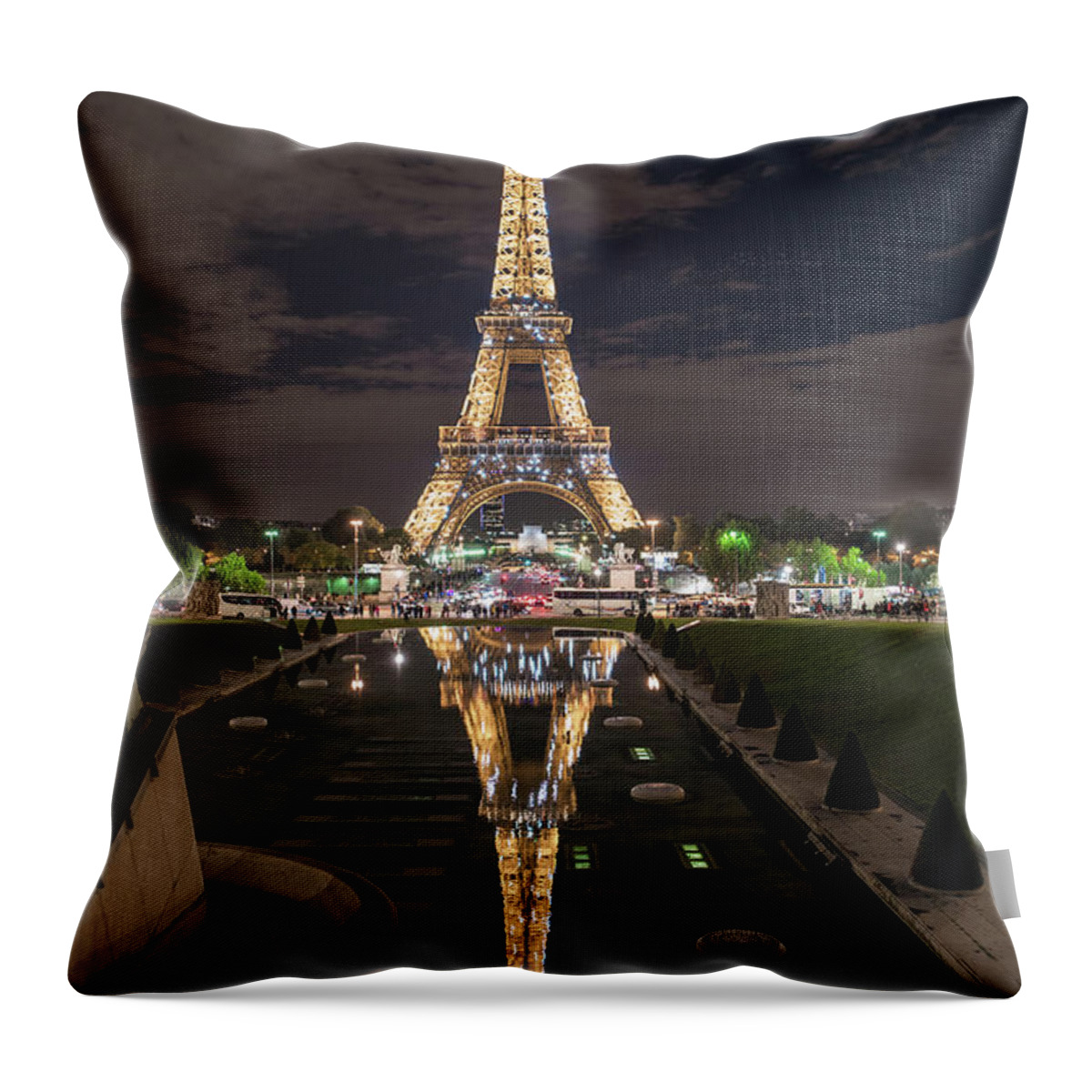 Eiffel Tower Throw Pillow featuring the photograph Paris Eiffel Tower Dazzling at Night by Mike Reid