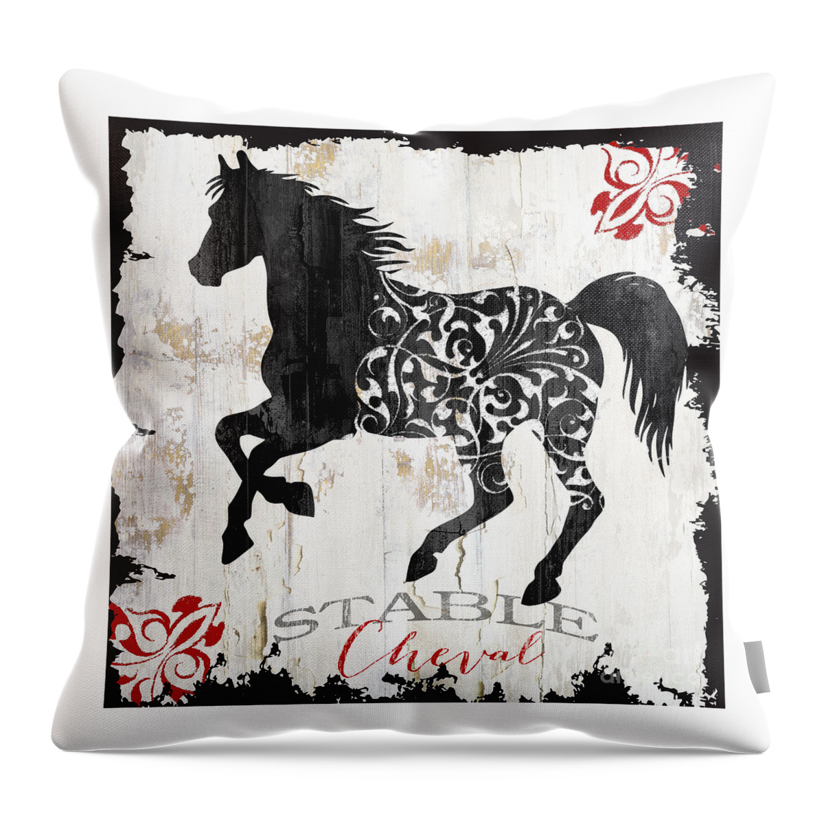 Farm Throw Pillow featuring the painting Paris Farm Sign Horse by Mindy Sommers