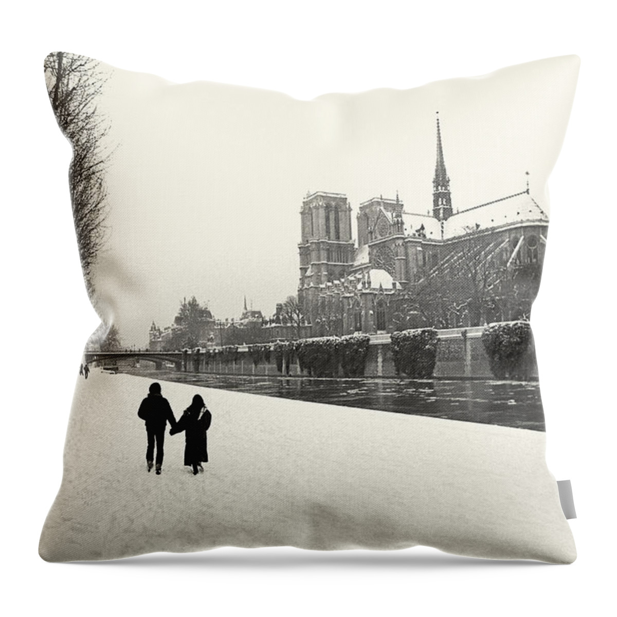 Photography Throw Pillow featuring the photograph Paris lovers in winter by Philippe Taka