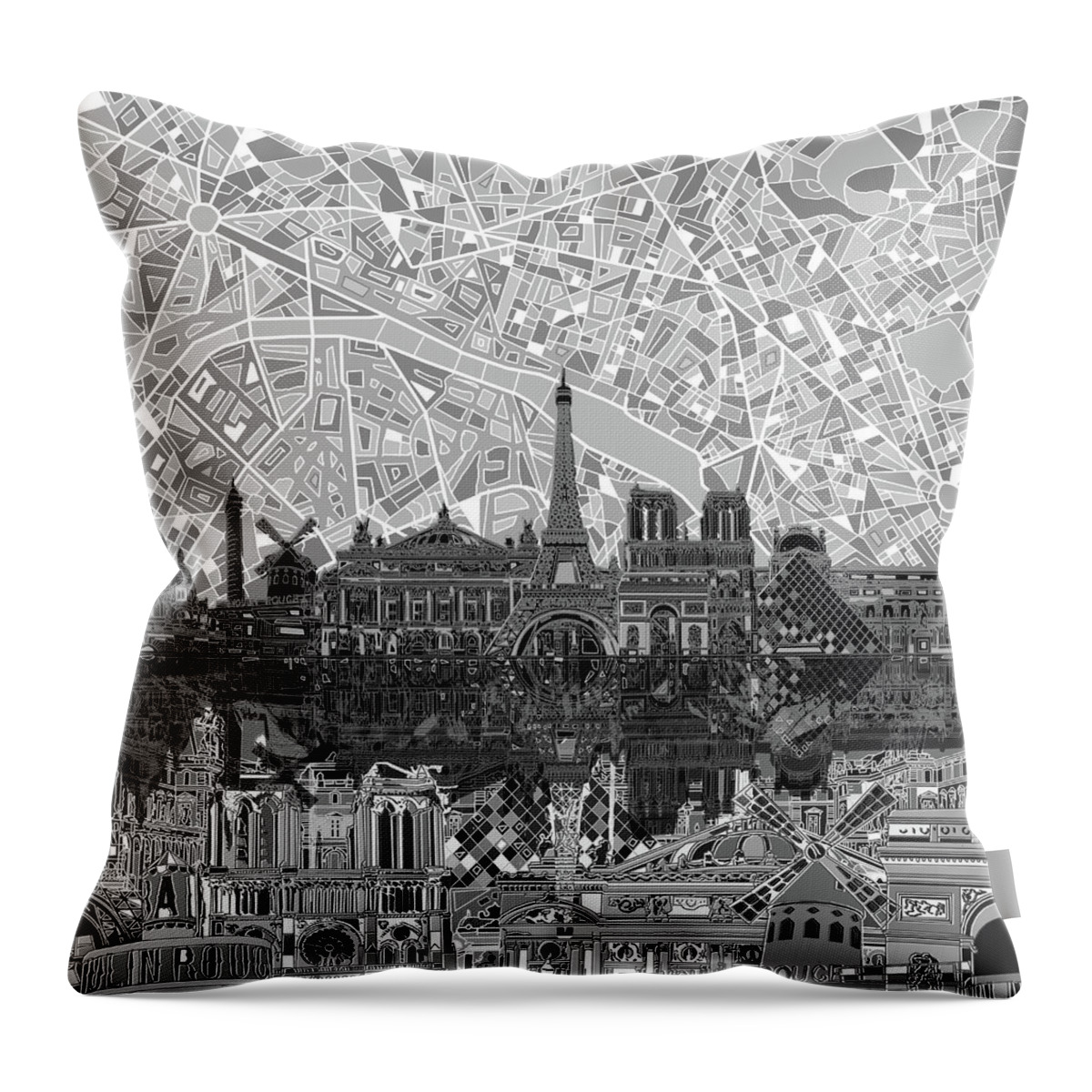 Paris Throw Pillow featuring the painting Paris Skyline Black And White by Bekim M