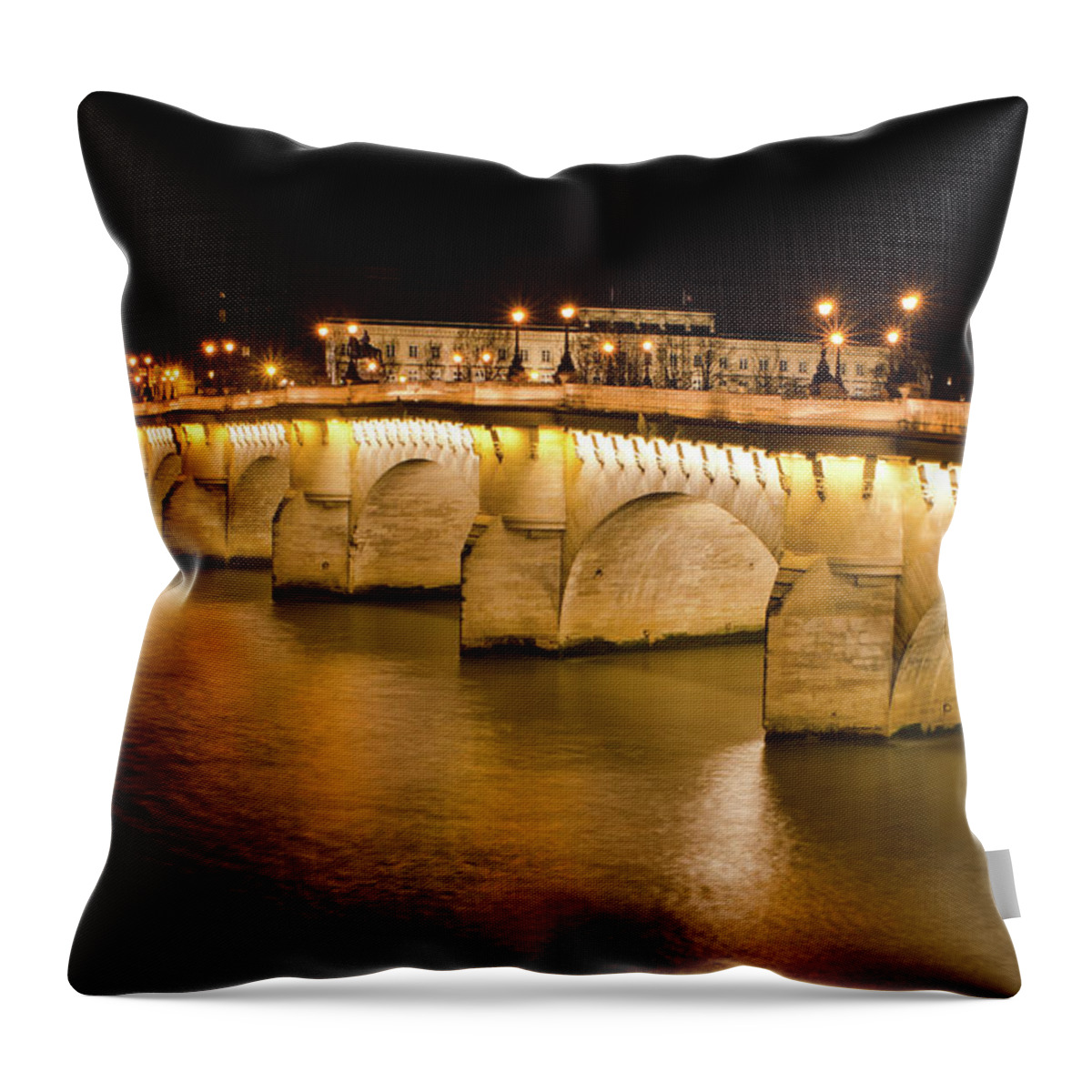 Winterpacht Throw Pillow featuring the photograph Paris View - Bridge at Night by Miguel Winterpacht