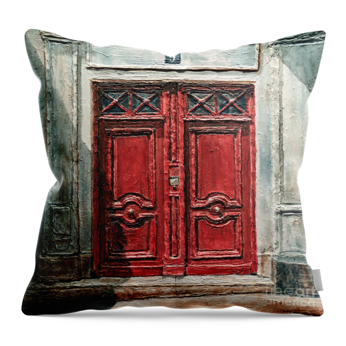 Parisian Doors Throw Pillow featuring the painting Parisian Door No.9 by Joey Agbayani