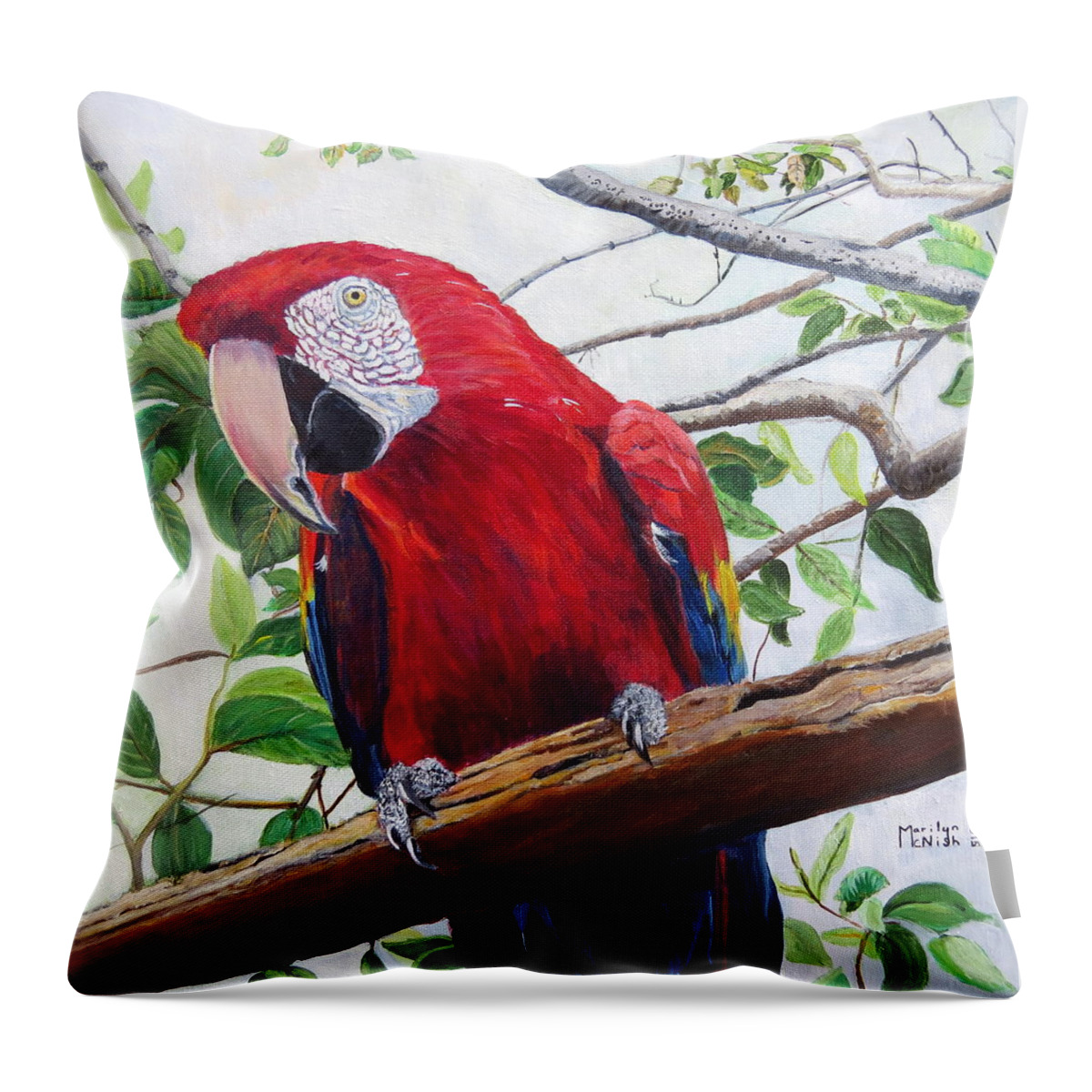 Lake Atitlan Natural Reserve Throw Pillow featuring the painting Parrot Portrait by Marilyn McNish