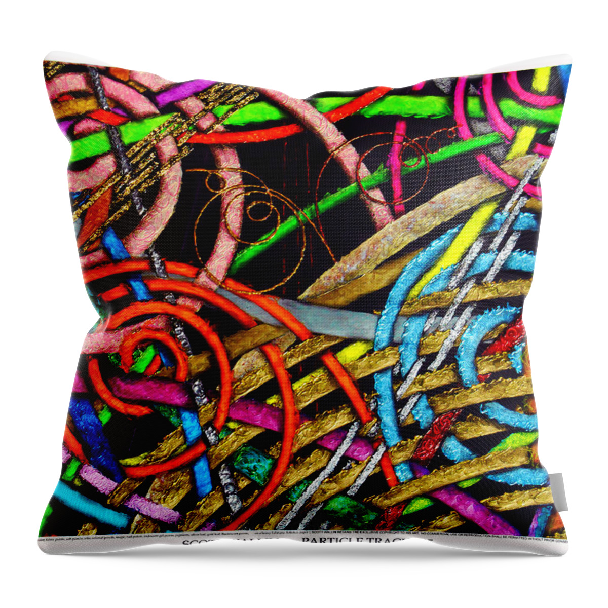 Abstract Throw Pillow featuring the painting Particle Track Forty-five by Scott Wallin