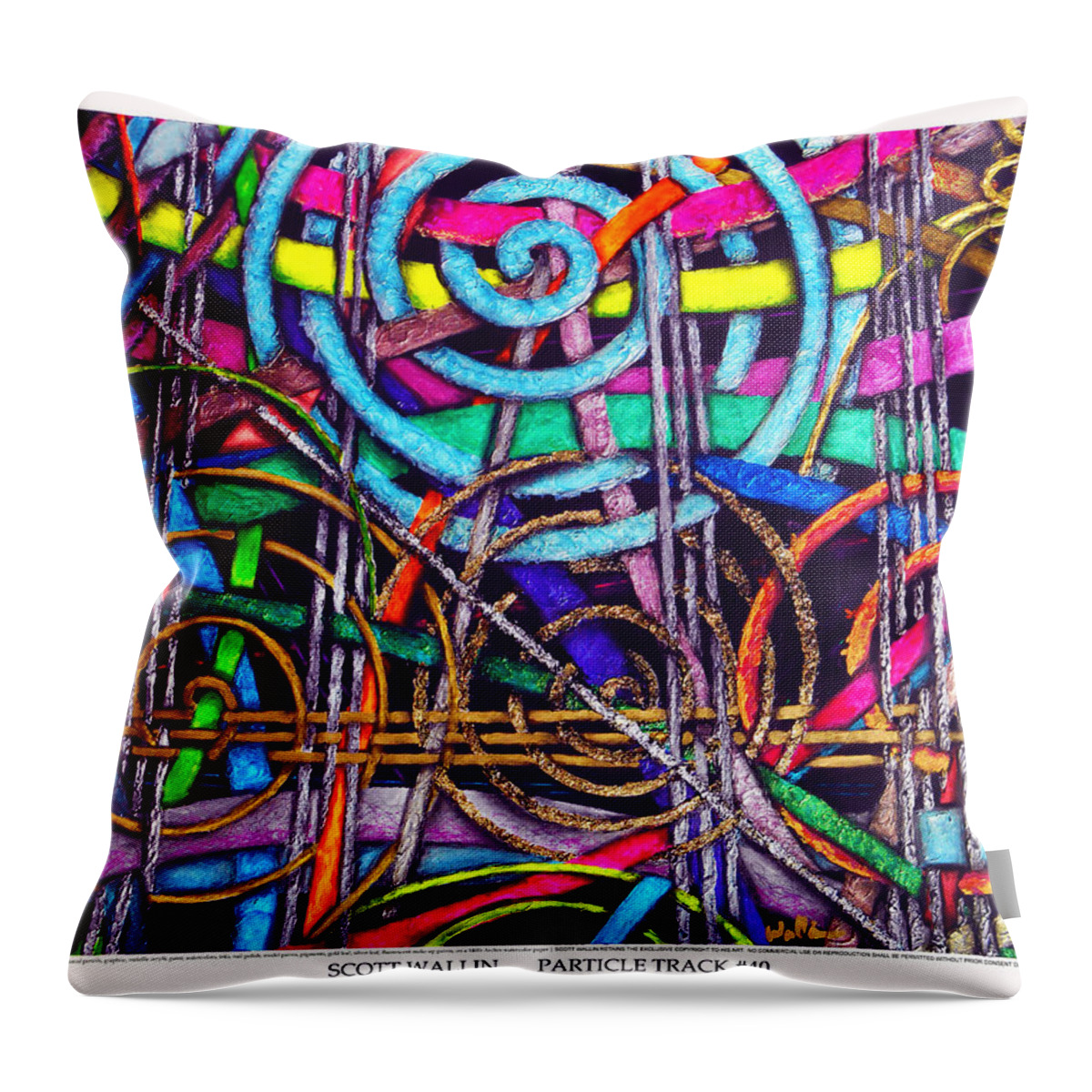 Abstract Throw Pillow featuring the painting Particle Track Forty by Scott Wallin