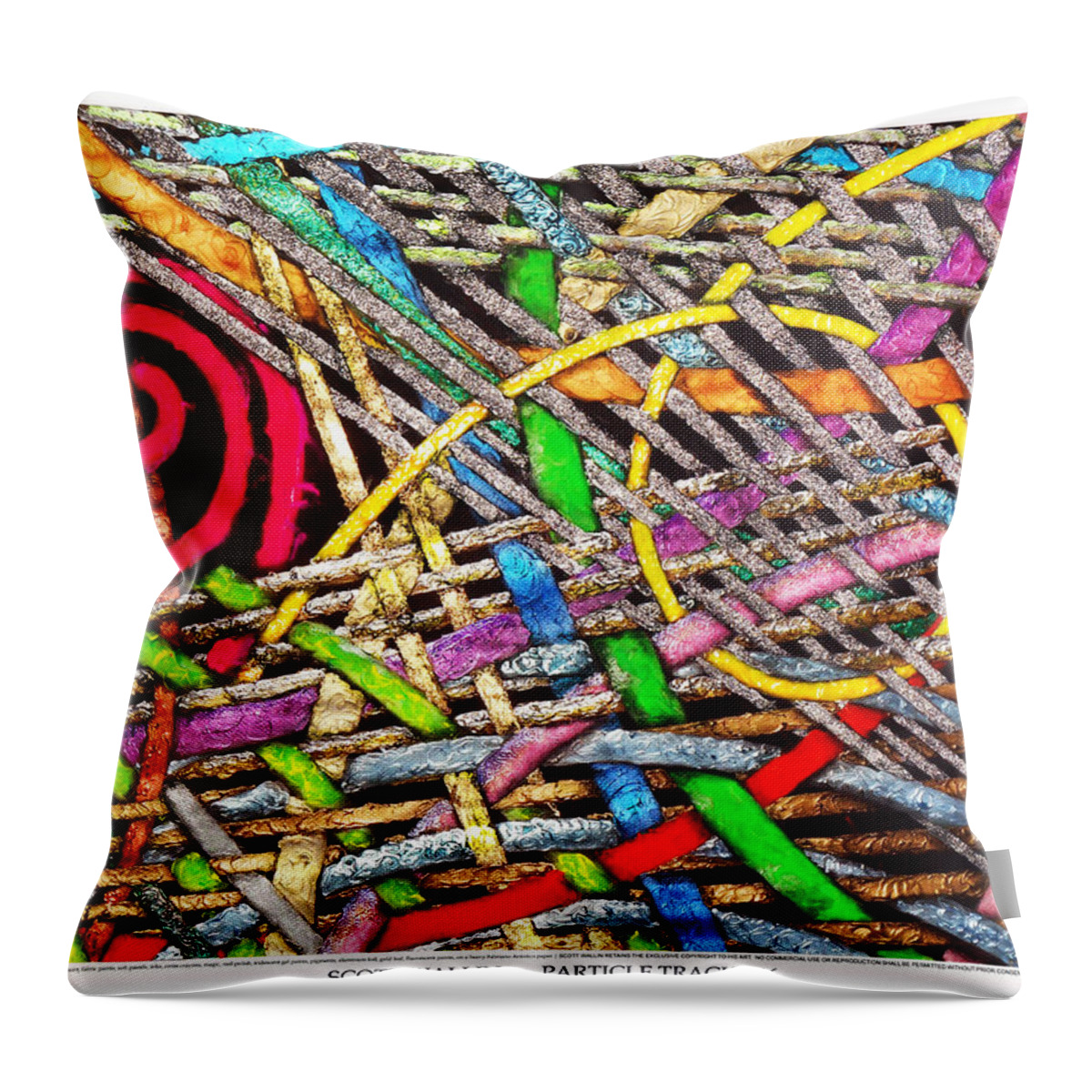 Abstract Throw Pillow featuring the painting Particle Track Forty-six by Scott Wallin
