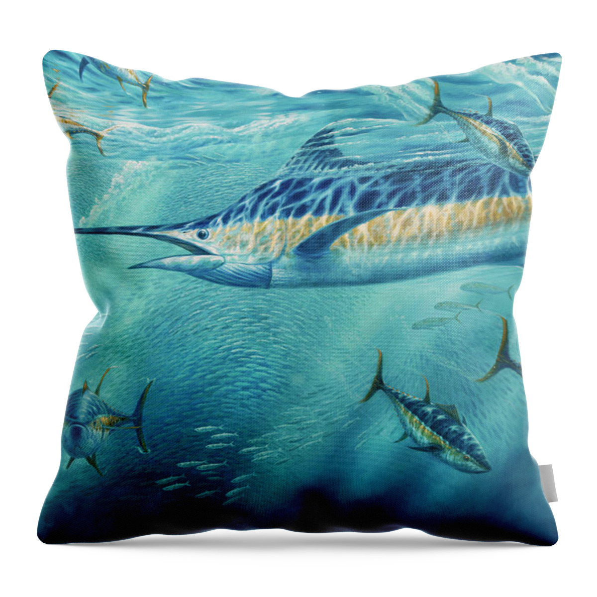 Blue Marlin Paintings Throw Pillow featuring the painting Party Crasher by Guy Crittenden