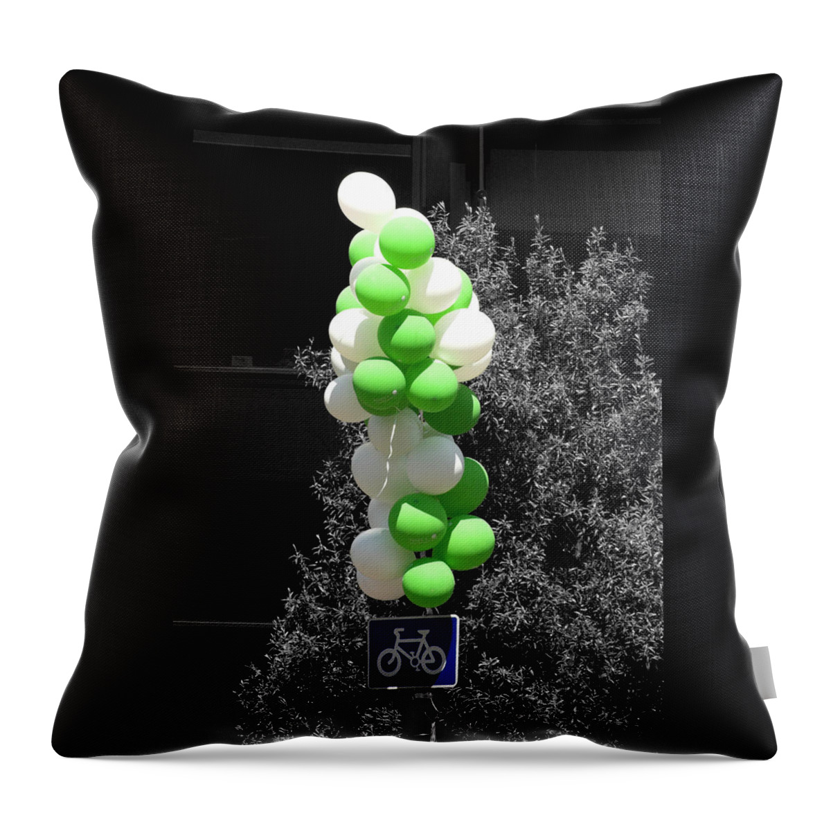 Balloons Throw Pillow featuring the photograph Party - On yer bike by Hazy Apple