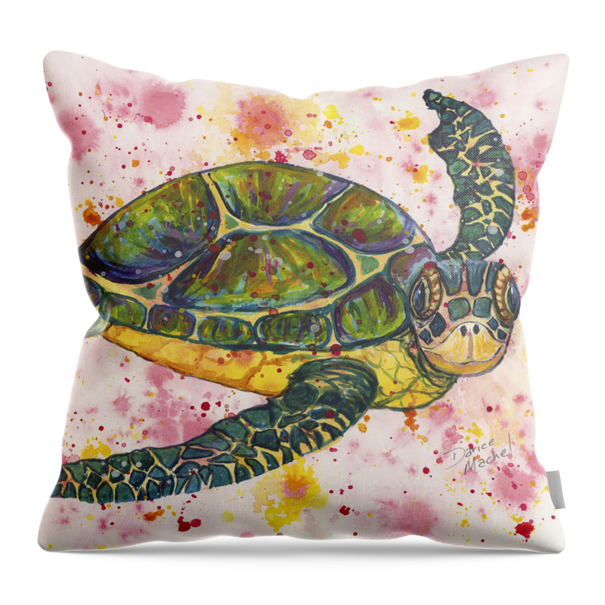 Darice Throw Pillow featuring the painting Party Turtle by Darice Machel McGuire