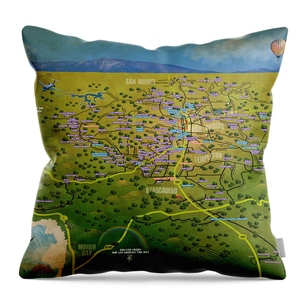 Winery Throw Pillow featuring the digital art Paso Robles East Side / West Side Wine Tasting by Cindy Anderson