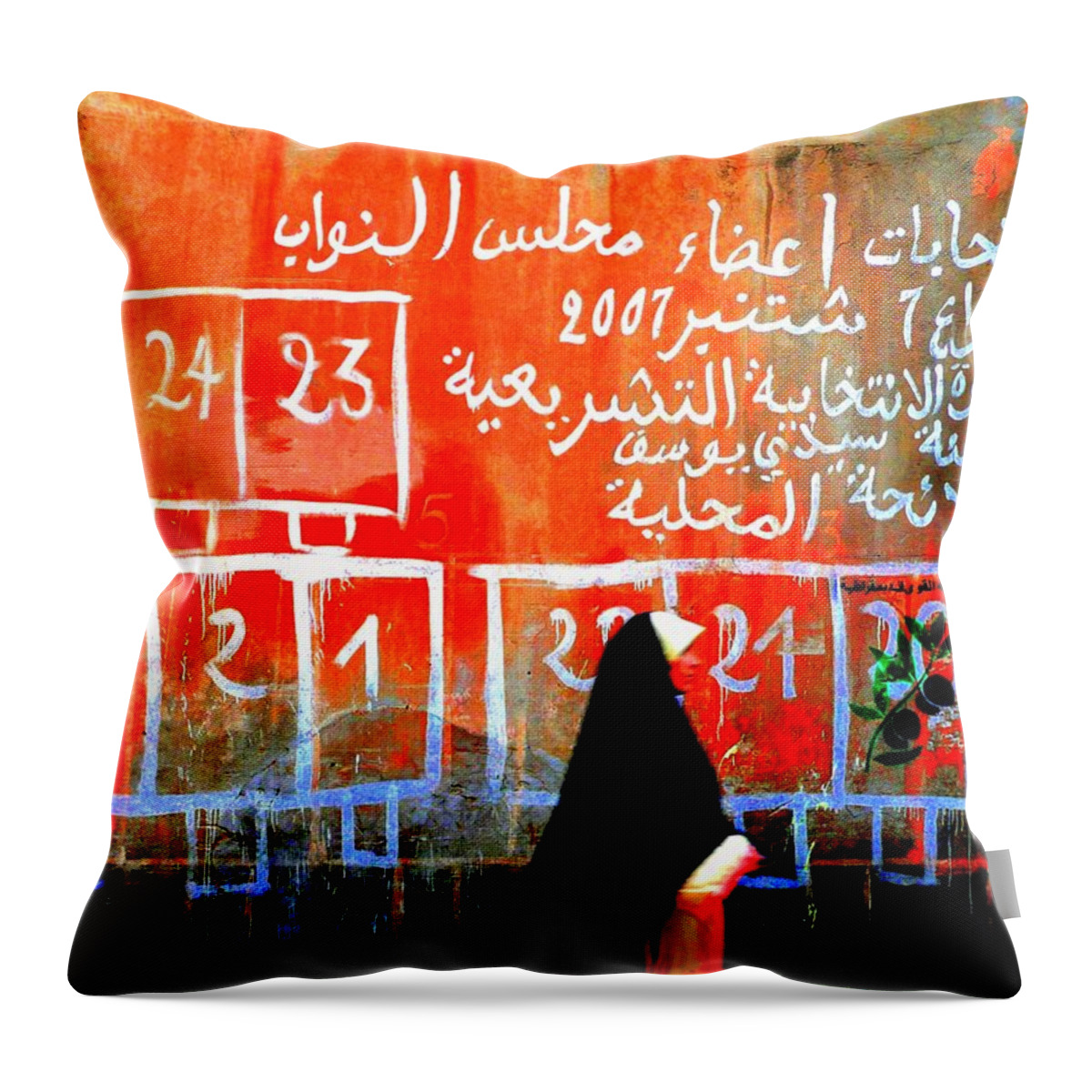Marrakech Throw Pillow featuring the photograph Passing by Marrakech Red Wall by Funkpix Photo Hunter