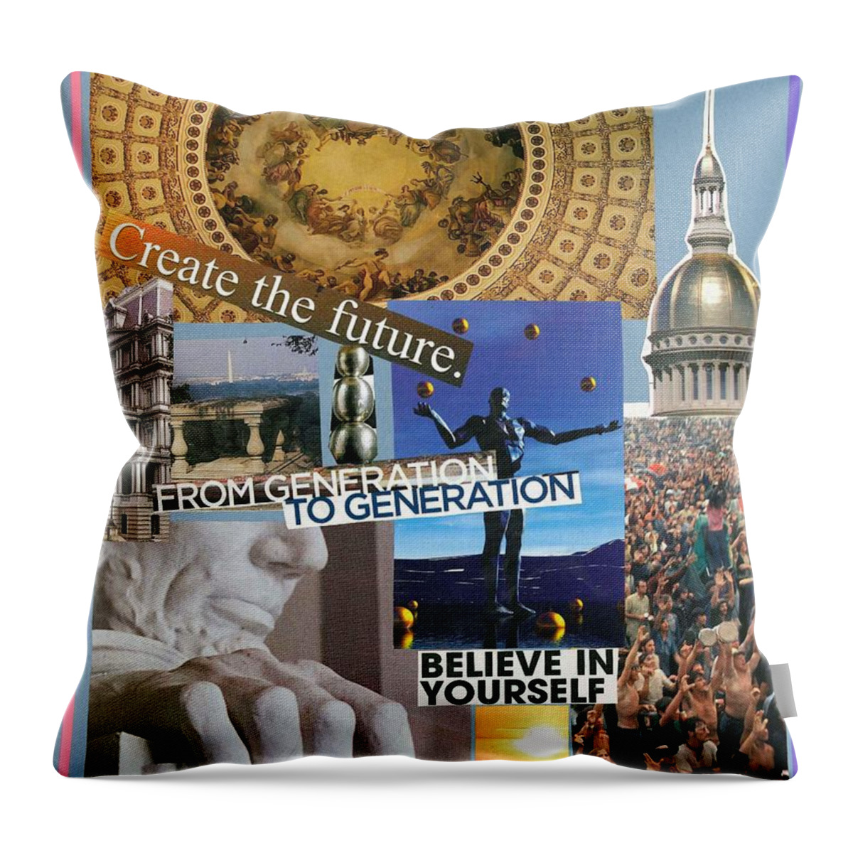 Collage Art Throw Pillow featuring the mixed media Past Present Future by Susan Schanerman