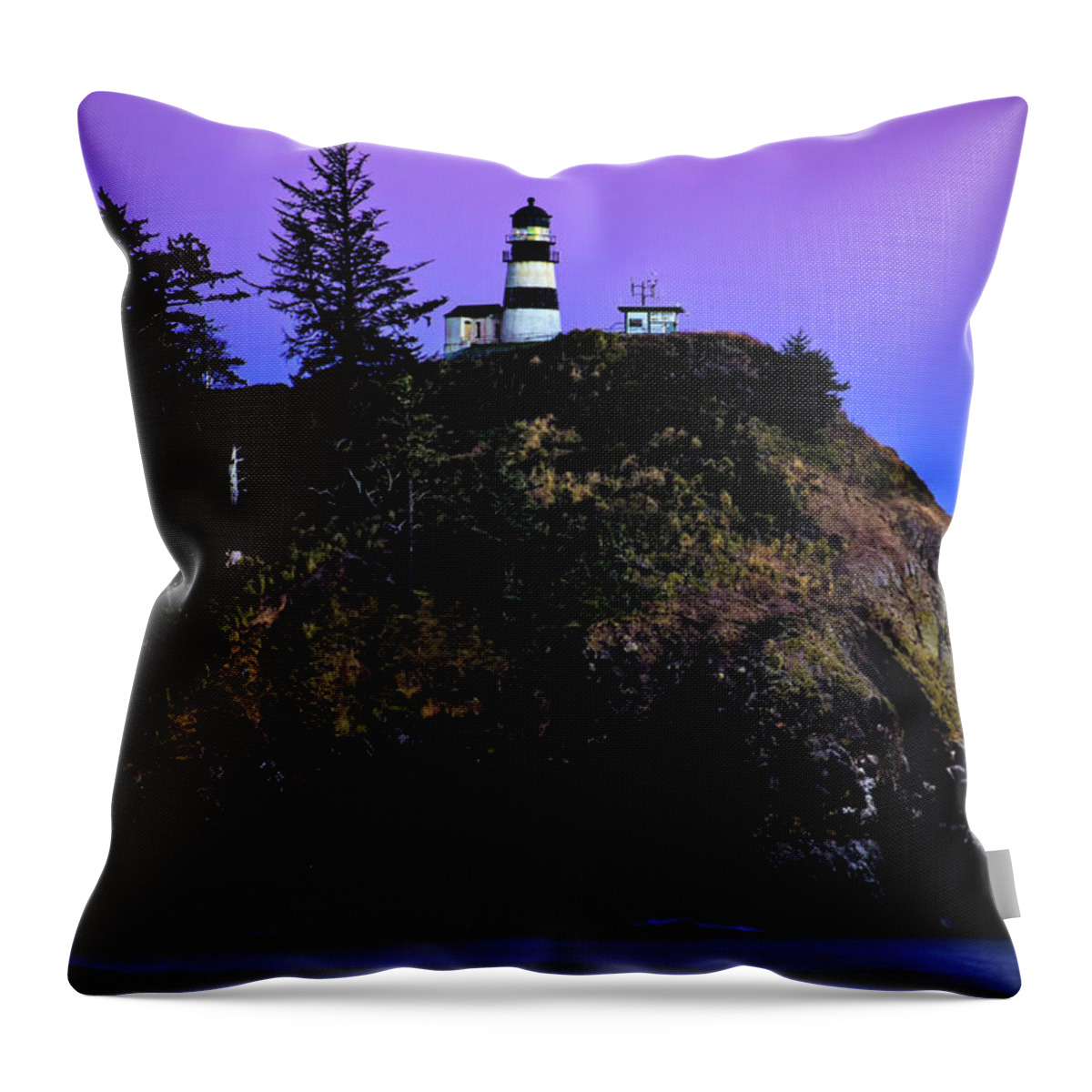 Lighthouse Throw Pillow featuring the photograph Past Sunset at Cape Disappointment by Mary Jo Allen