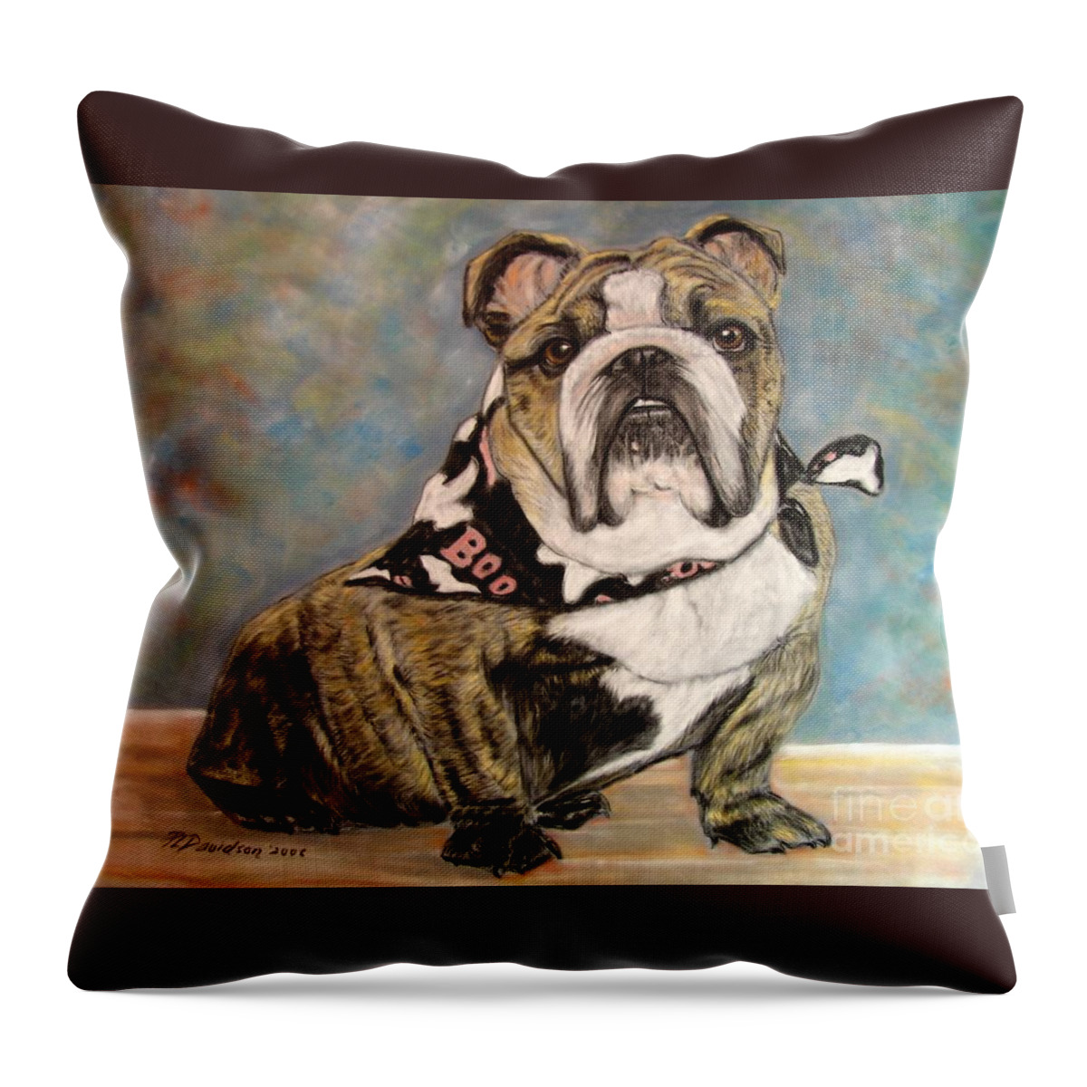Brindle Throw Pillow featuring the painting Pastel English Brindle Bull Dog by Pat Davidson