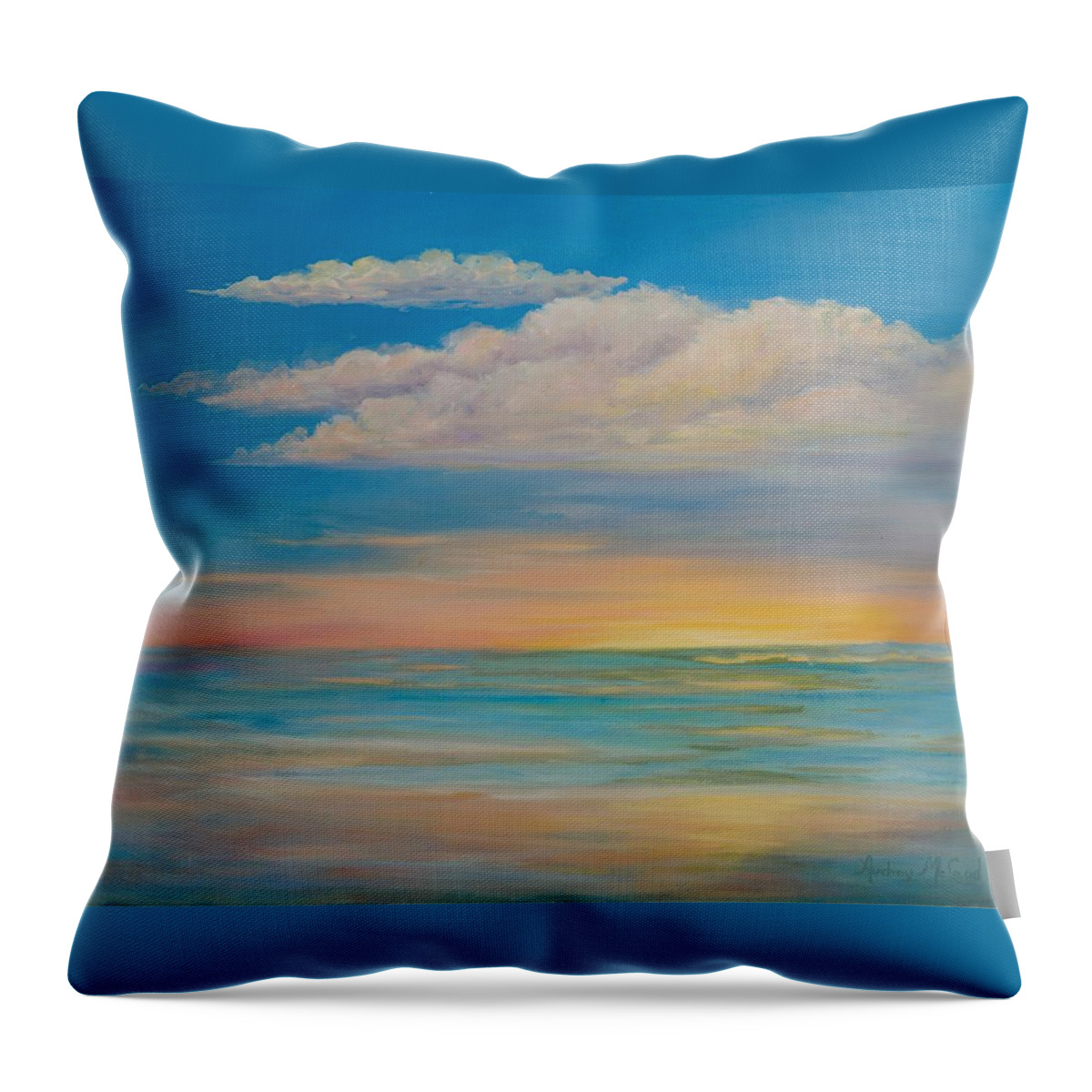 Ocean Sunrise Throw Pillow featuring the painting Pastel Sunrise by Audrey McLeod