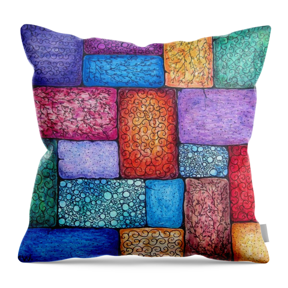Abstracts Throw Pillow featuring the drawing Patchwork by Megan Walsh
