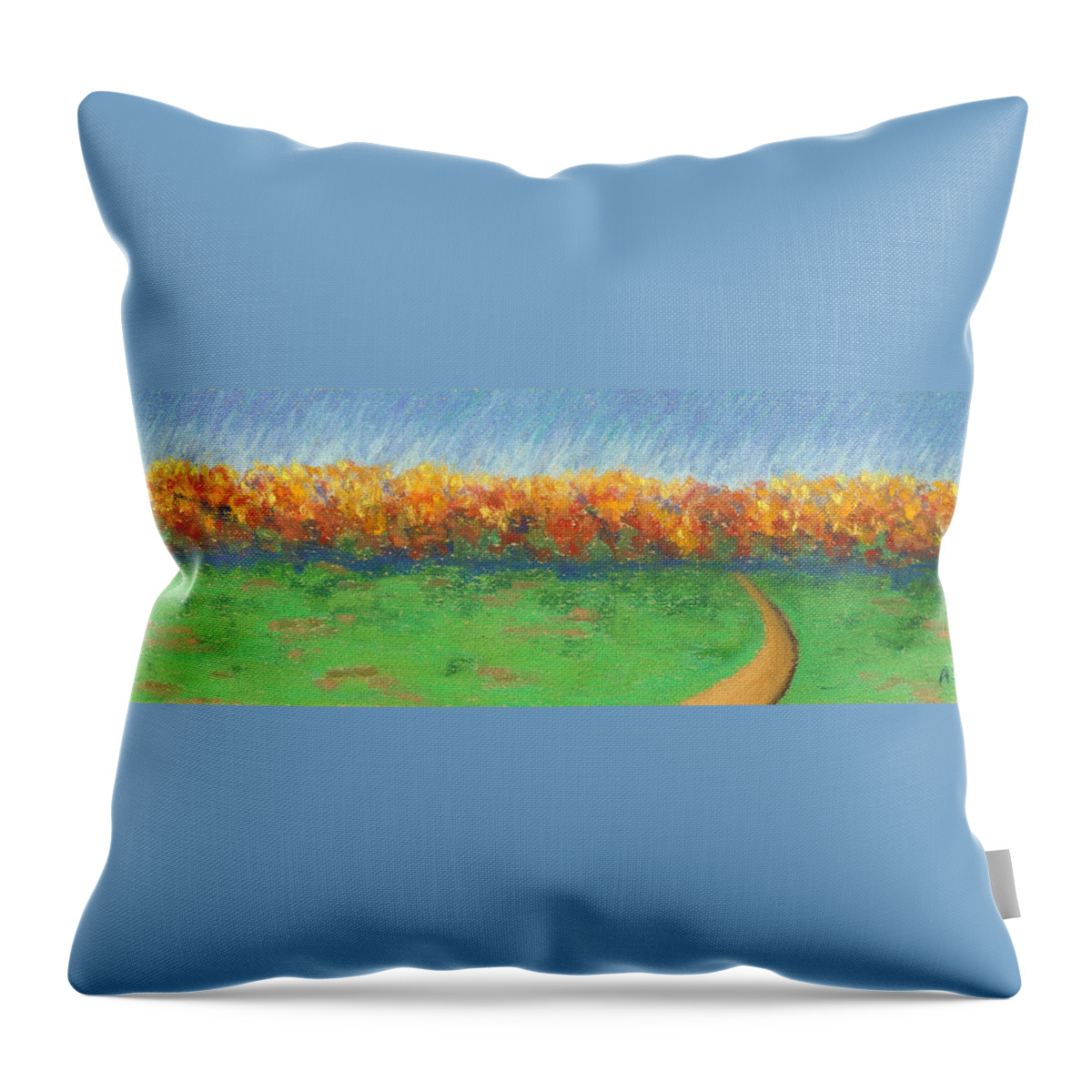 Kripalu Throw Pillow featuring the pastel Path to Autumn Trees by Anne Katzeff