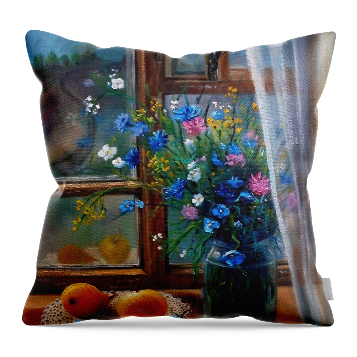  Realism Throw Pillow featuring the painting Path to Home by Nina Mitkova