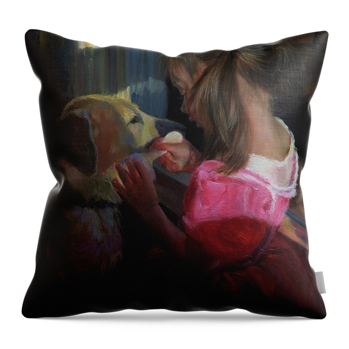 Painting Throw Pillow featuring the painting Patient Playmate by Susan Hensel