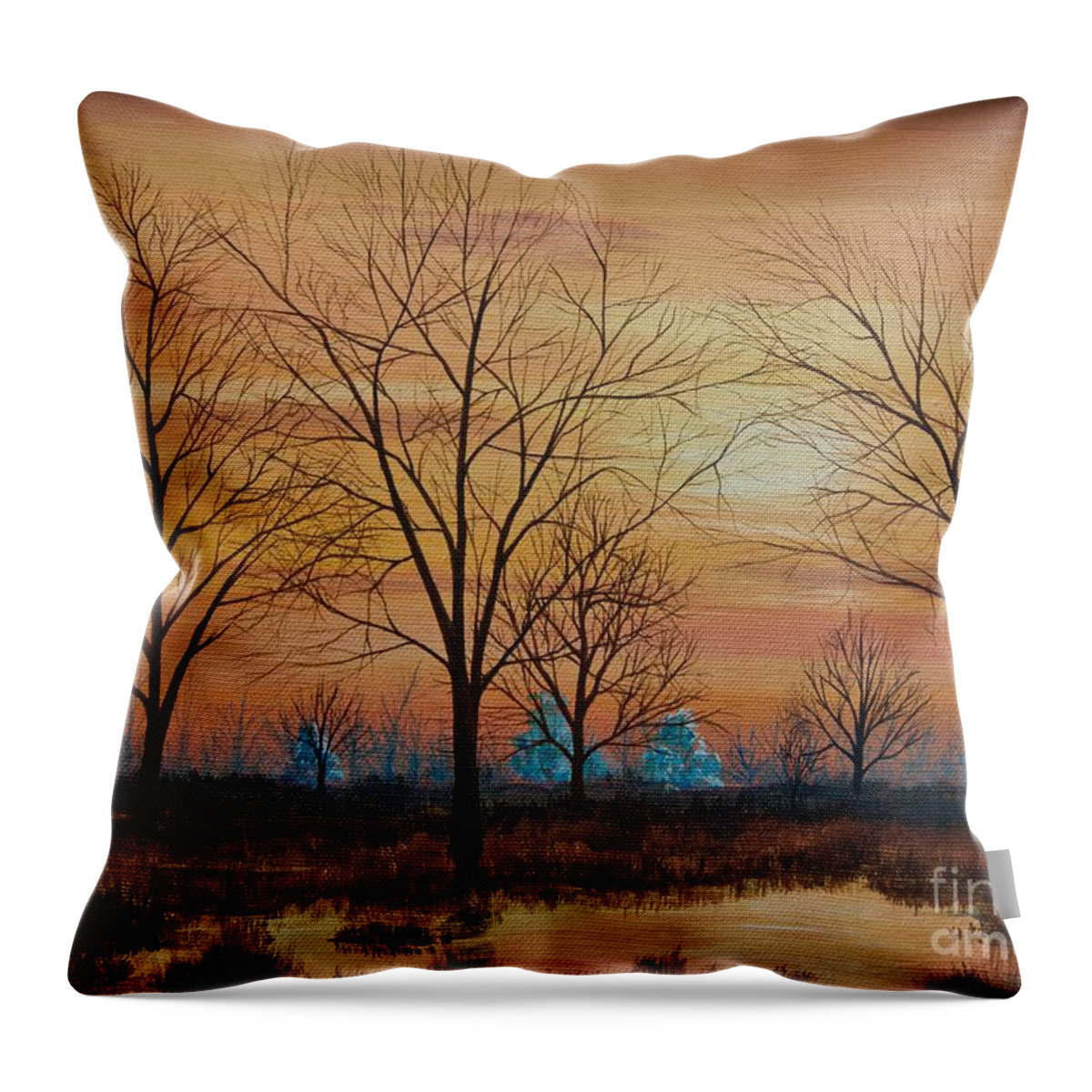 Potomac River Throw Pillow featuring the painting Patomac River Sunset by AnnaJo Vahle