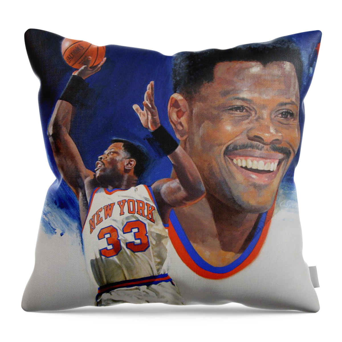 Oil/alkyd Throw Pillow featuring the painting Patrick Ewing by Cliff Spohn