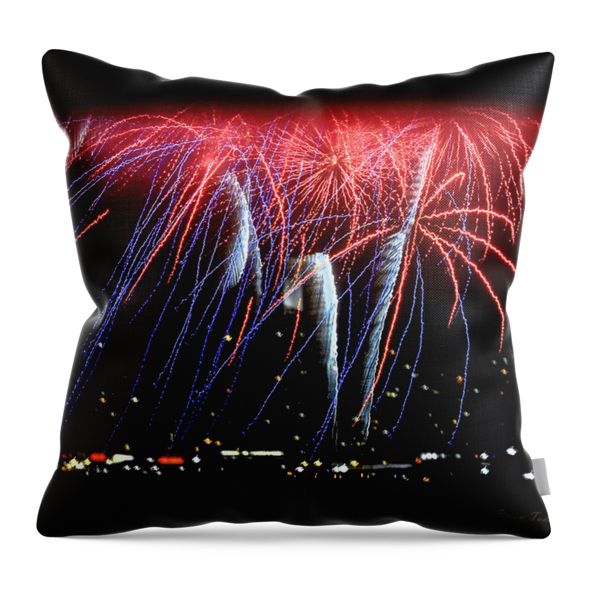 Fireworks Throw Pillow featuring the photograph Patriotic Fireworks S F Bay by Brian Tada