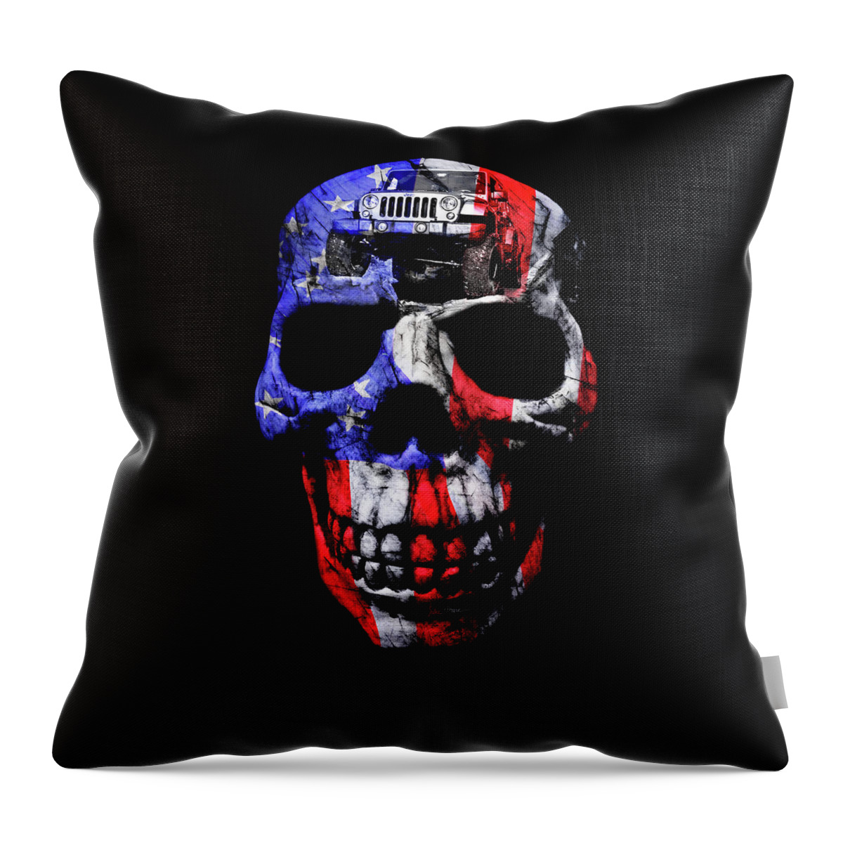 Jeep Throw Pillow featuring the photograph Patriotic Jeeper Skull JKU Wrangler by Luke Moore