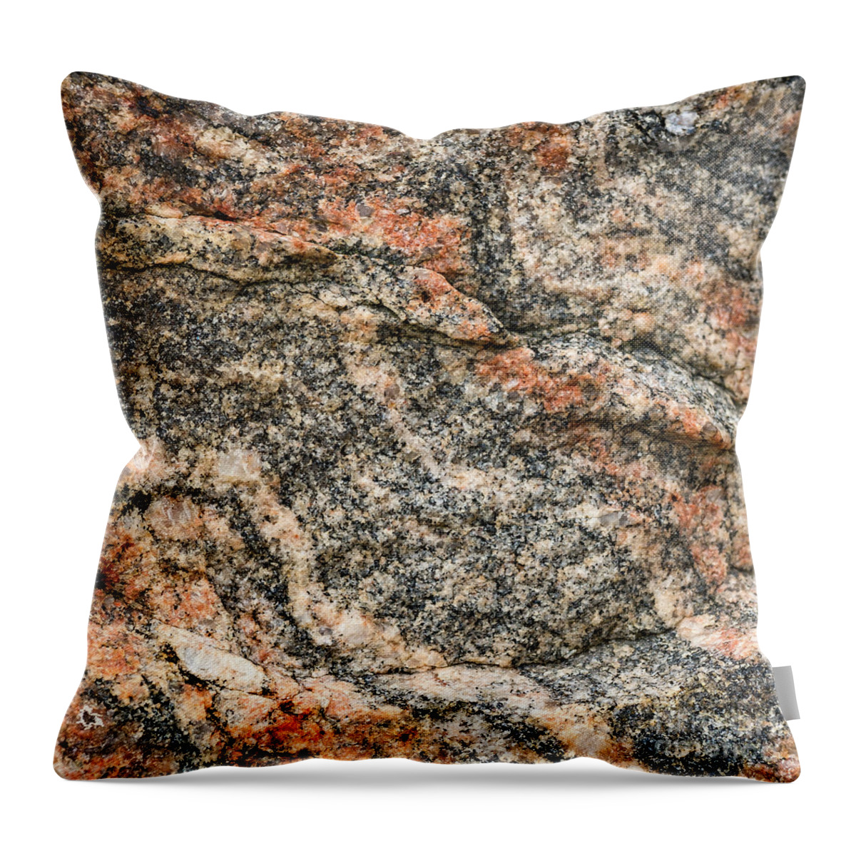 Abstract Throw Pillow featuring the photograph Pattern in a granite rock - square format by Les Palenik