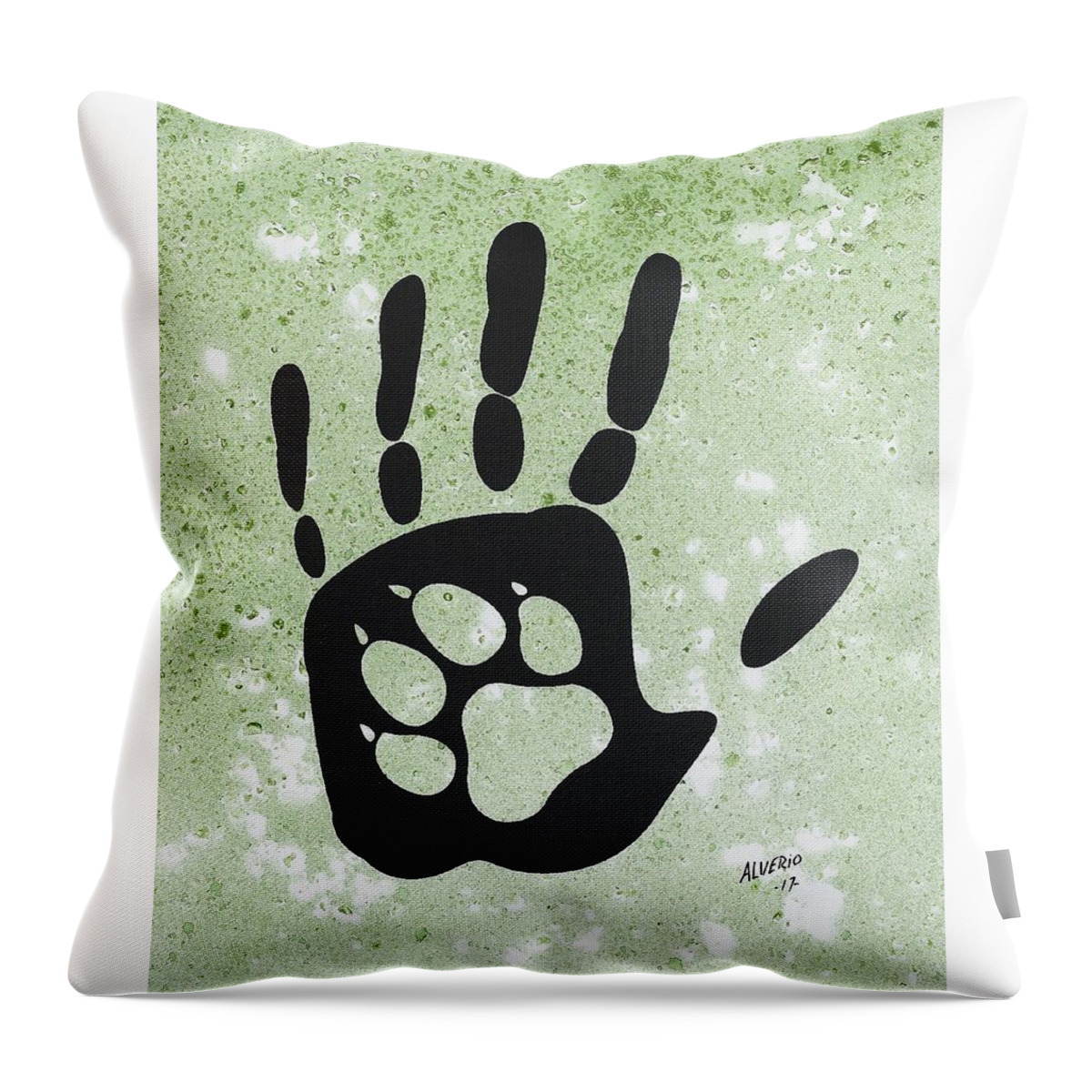 Paw Throw Pillow featuring the painting Paw and Hand by Edwin Alverio