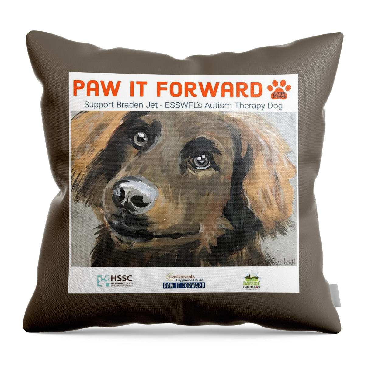 Pawitforward Throw Pillow featuring the painting Paw it Forward for Braden Jet by Patty F