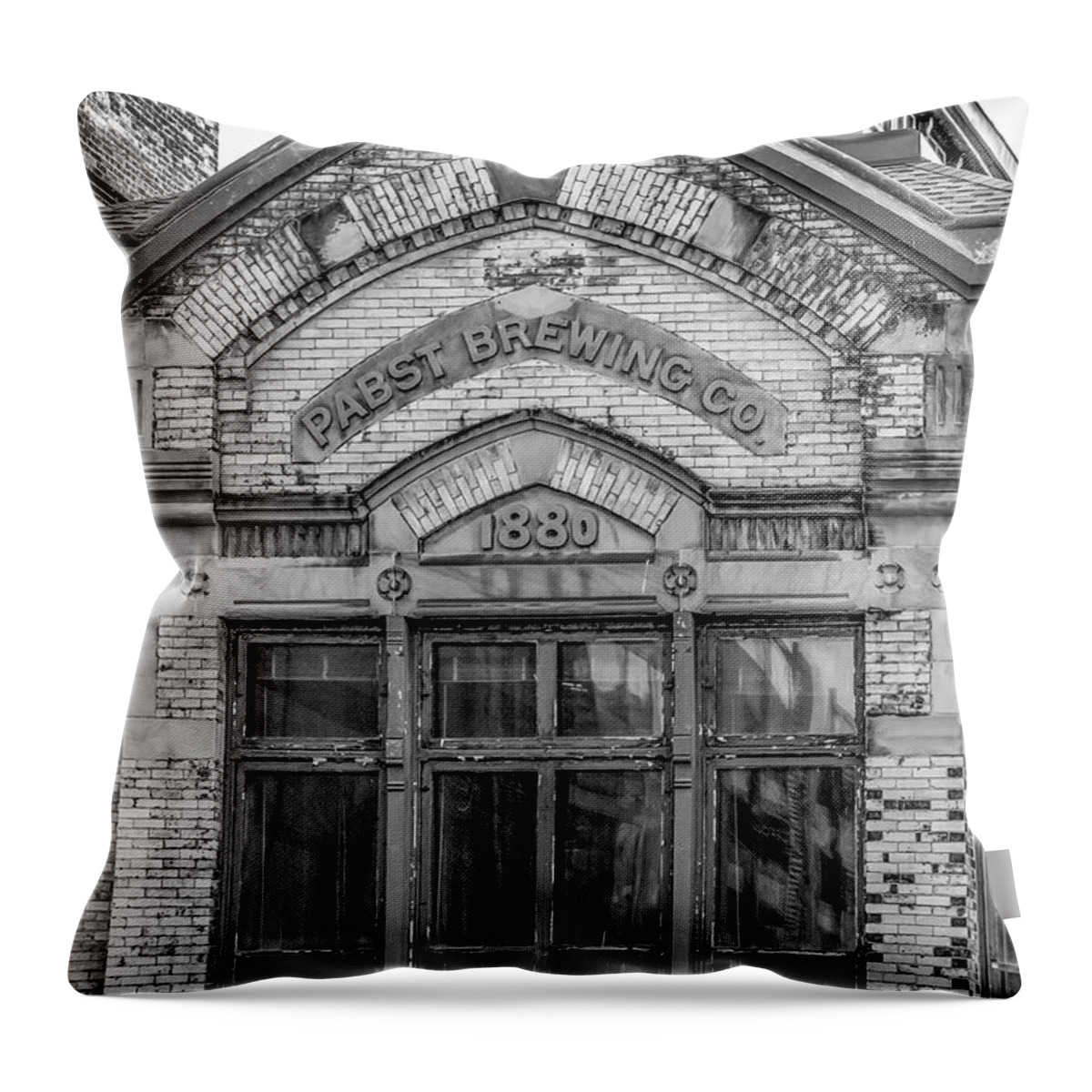 Blue Ribbon Throw Pillow featuring the photograph PBR in Waiting B/W by Kristine Hinrichs